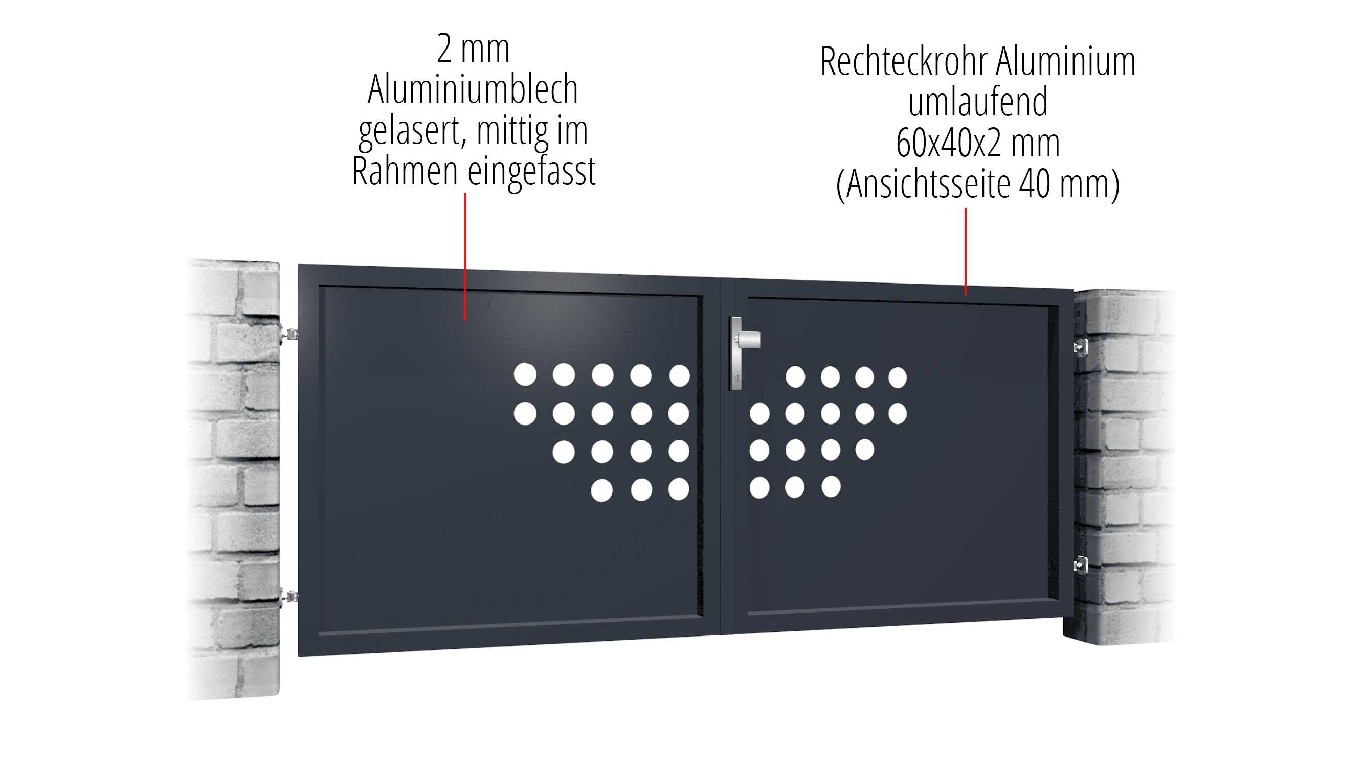 Gartentor Alu 2-flügelig Sichtschutz RLH, GE