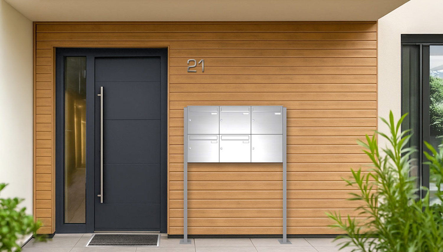 Briefkastenanlage | Freistehend | 5-fach | Senkrecht | Edelstahl