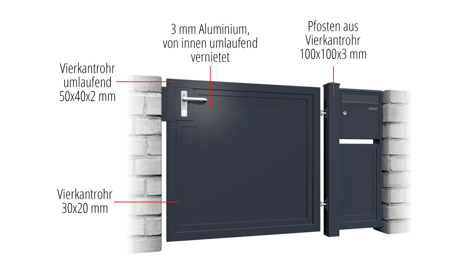 Gartentür Alu 1-flügelig Sichtschutz BD, GE, BK