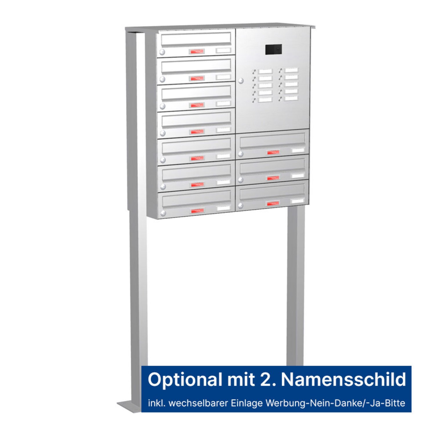 Briefkastenanlage | Freistehend | 10-fach | Waagerecht | Audio | Video | Edelstahl