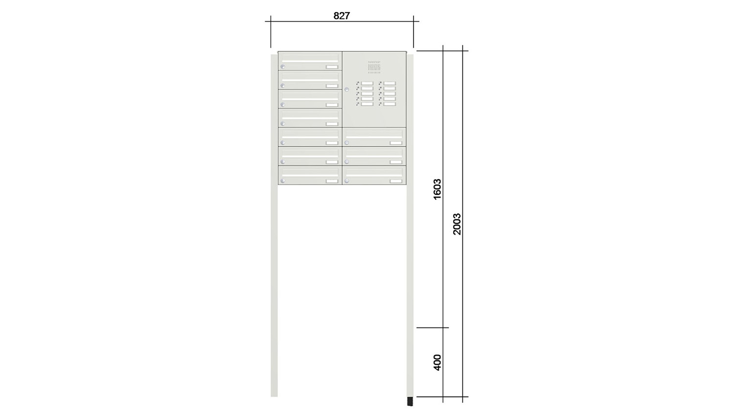 Briefkastenanlage | Freistehend | 10-fach | Waagerecht | Audio | Video | Farbe