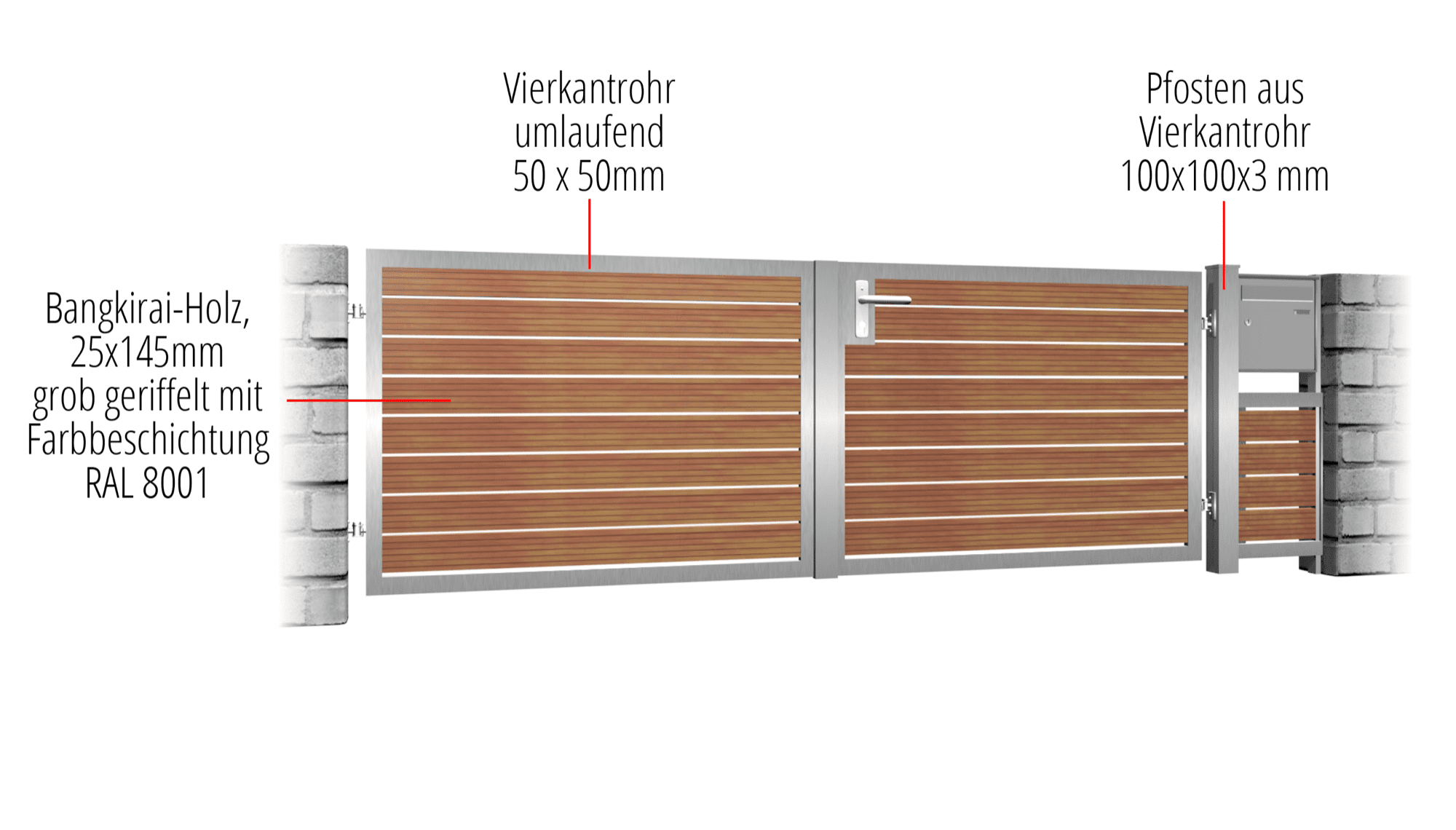 Gartentor Edelstahl 2-flügelig HFW, GE, BK