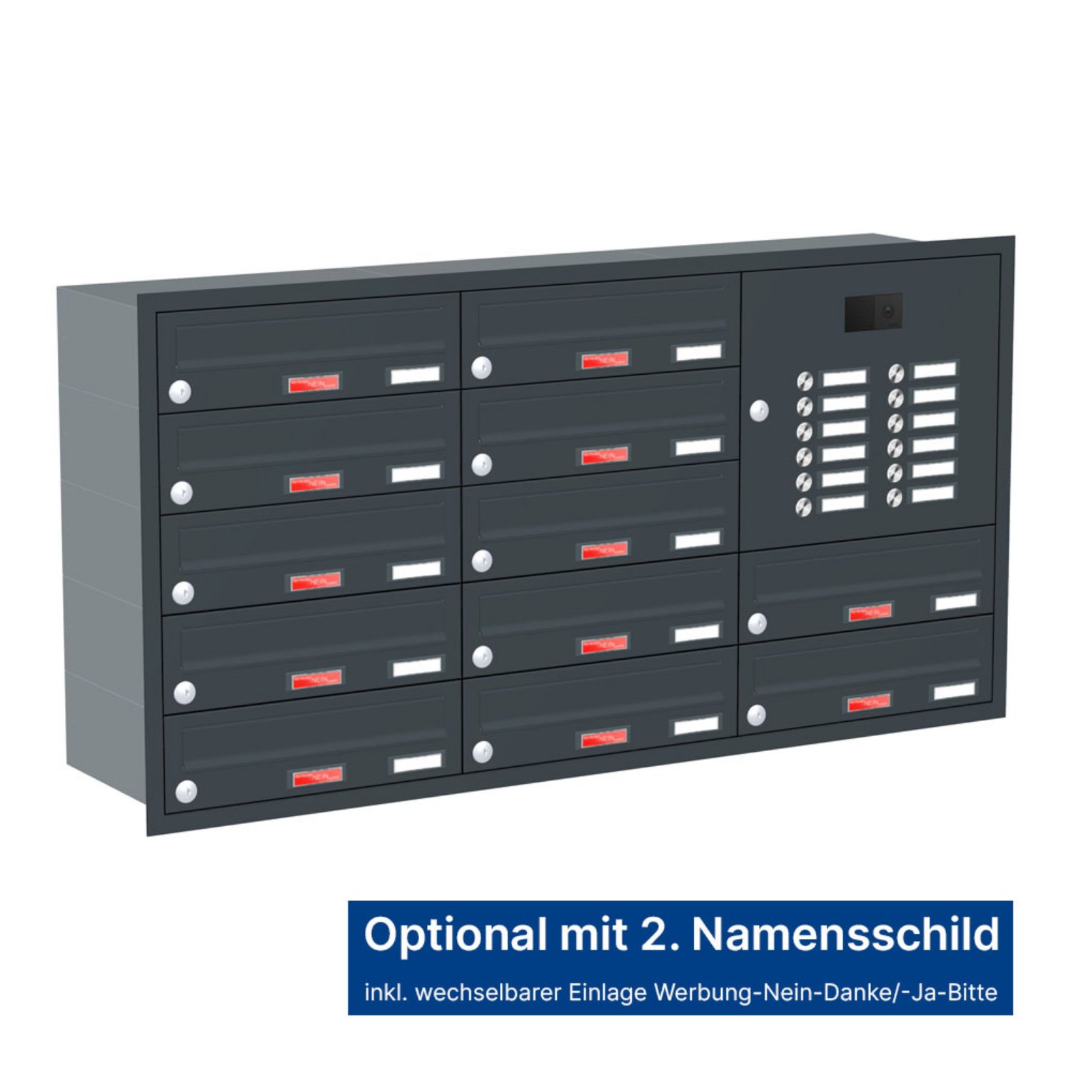 Briefkastenanlage | Unterputz | 12-fach | Waagerecht | Audio | Video | Farbe