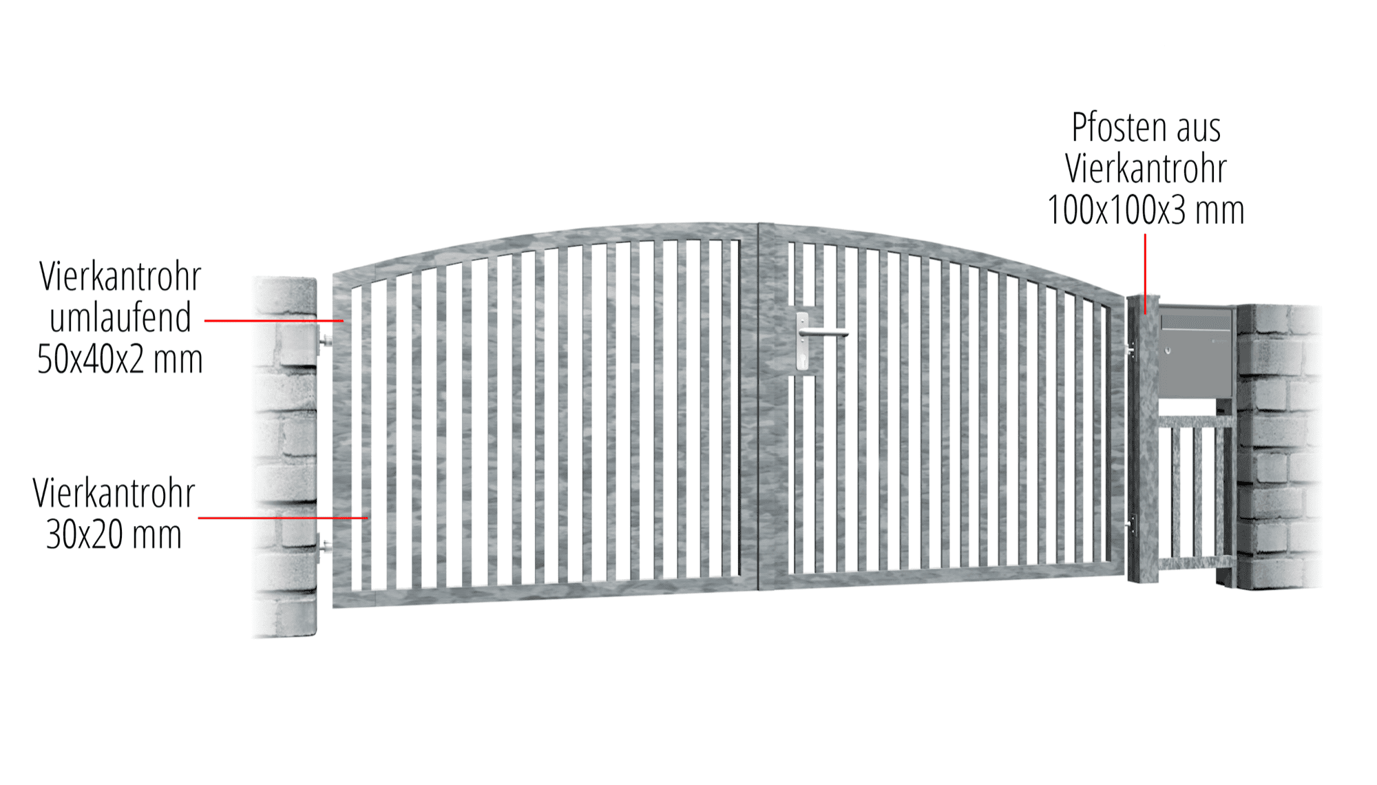 Gartentor verzinkt 2-flügelig Massiv, OB, BK