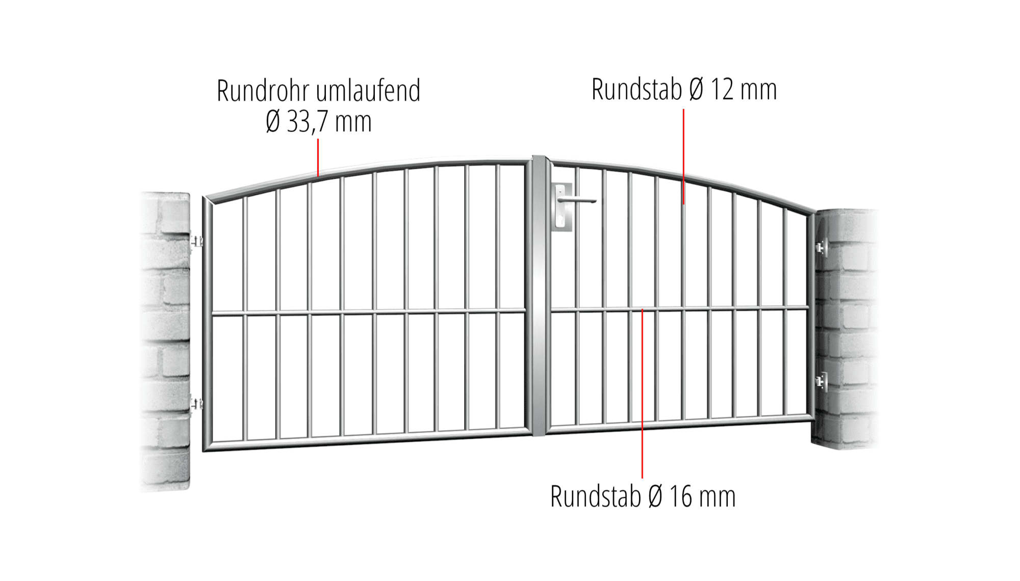 Gartentor Edelstahl 2-flügelig Vertikalstab, OB