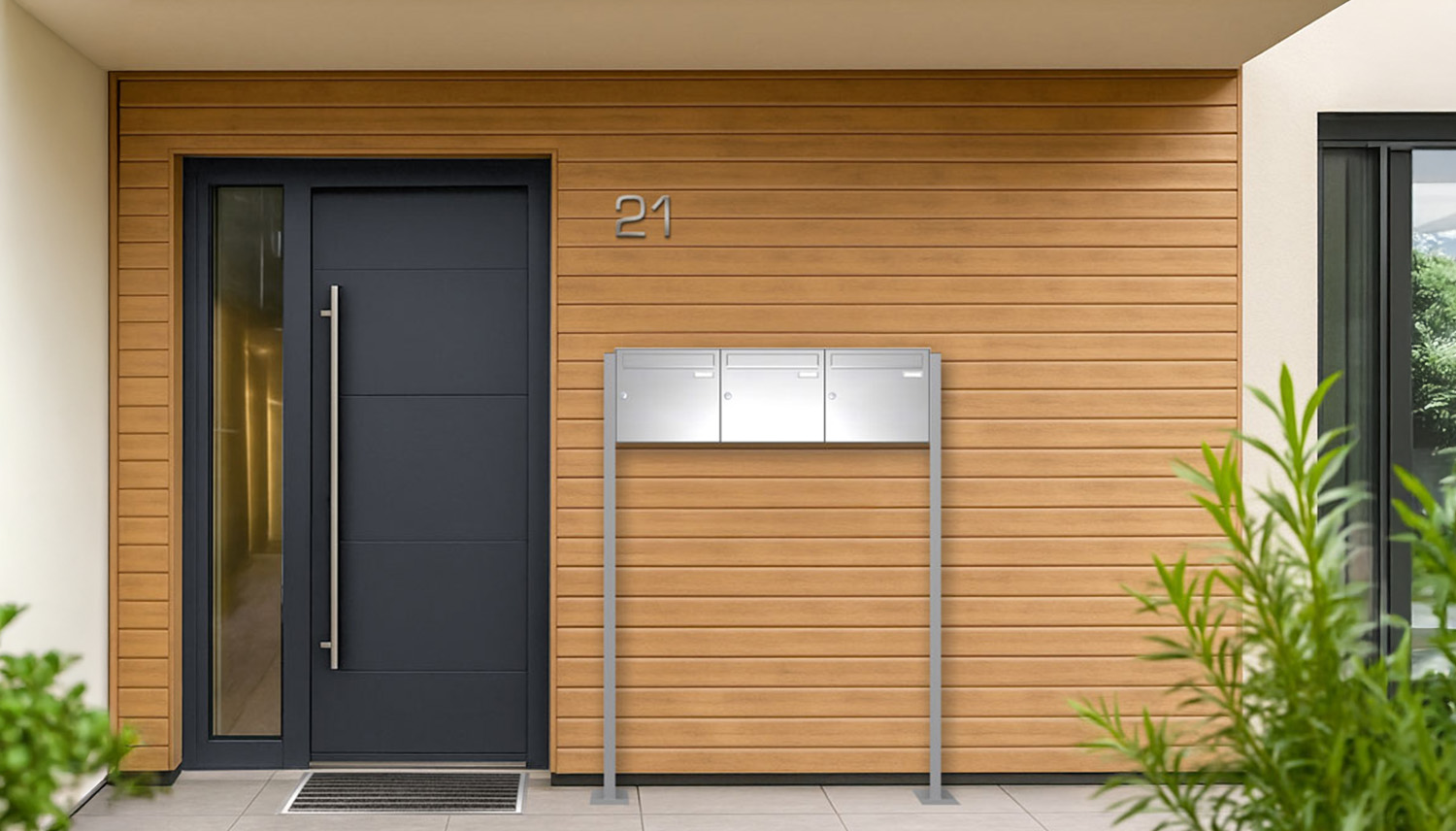 Briefkastenanlage | Freistehend | 3-fach | Senkrecht | Edelstahl