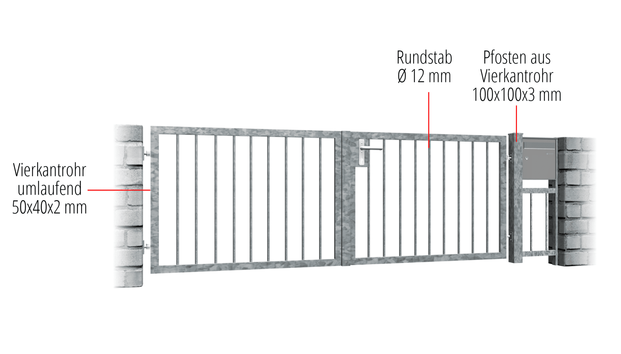 Gartentor verzinkt 2-flügelig Massiv 2, GE, BK