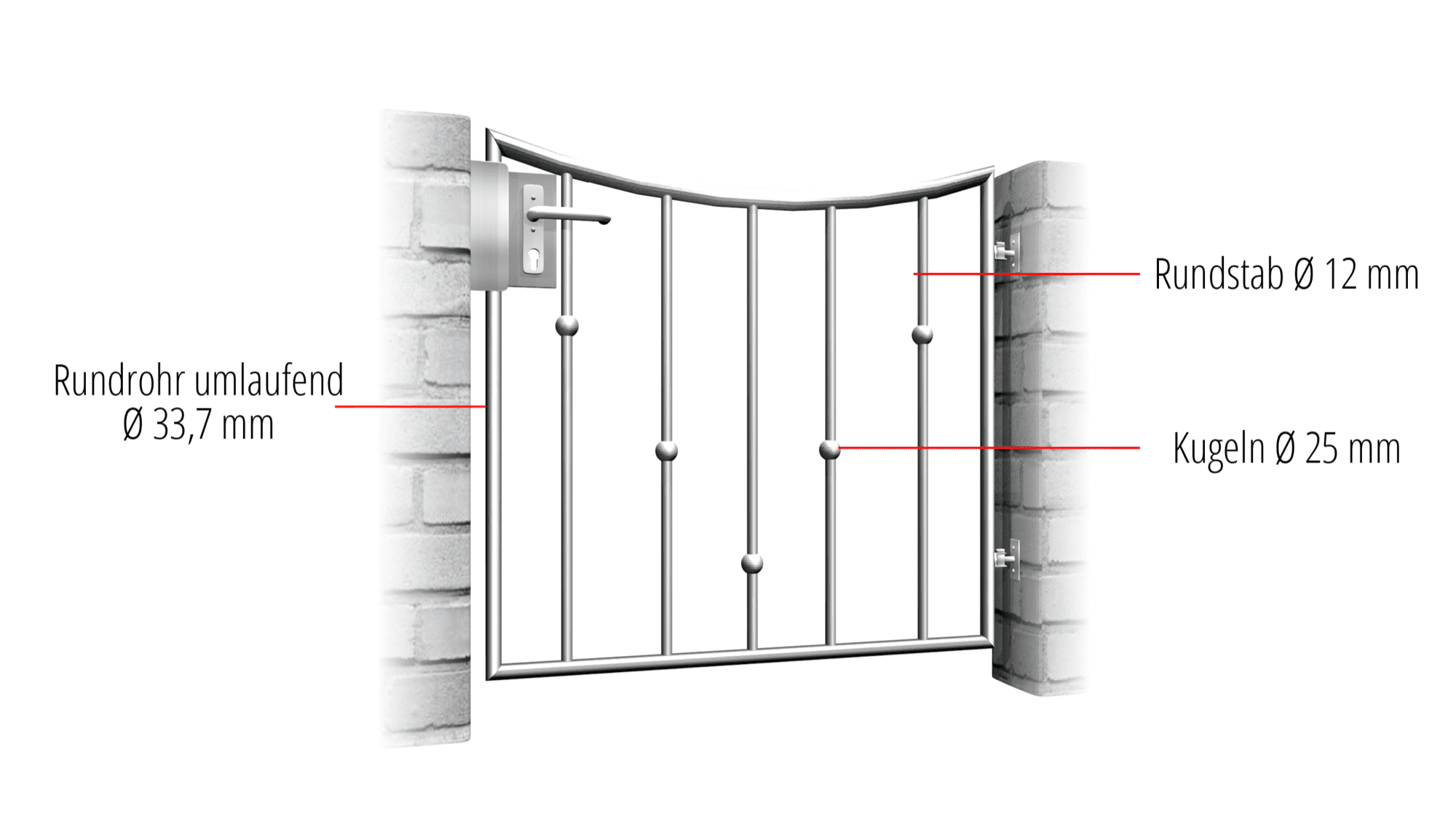 Gartentür Edelstahl 1-flügelig V-Kugeln, UB