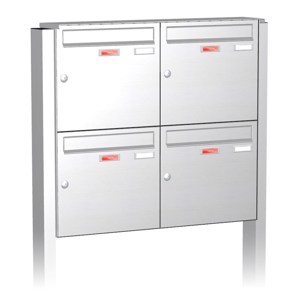 Briefkastenanlage | Freistehend | 4-fach | Senkrecht | Edelstahl