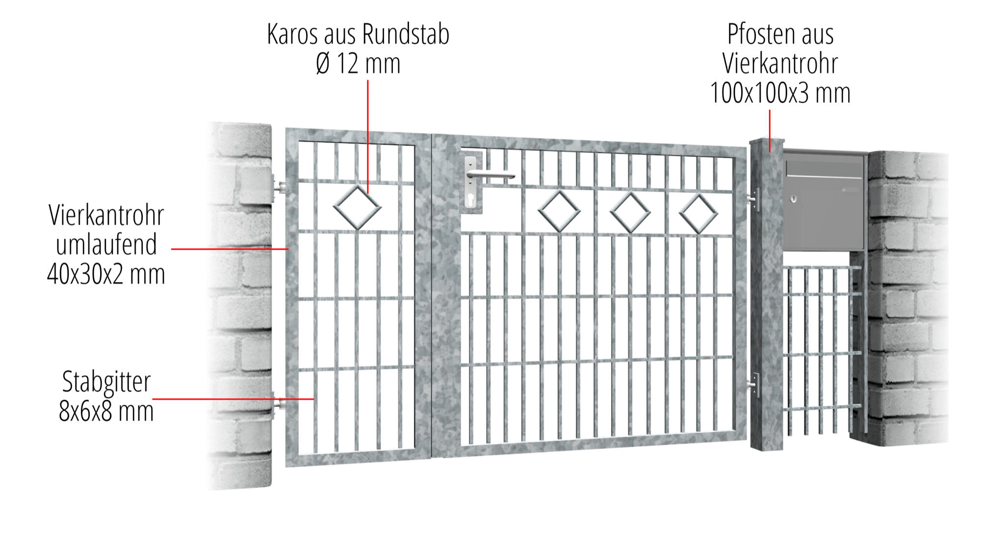 Gartentür verzinkt 2-flügelig KR, GE, BK