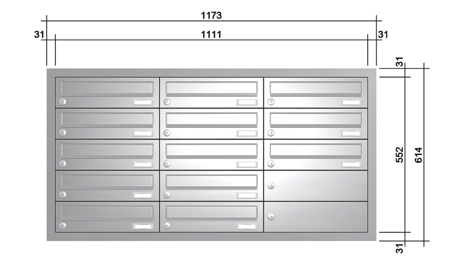 Briefkastenanlage | Unterputz | 13-fach | Waagerecht | Edelstahl