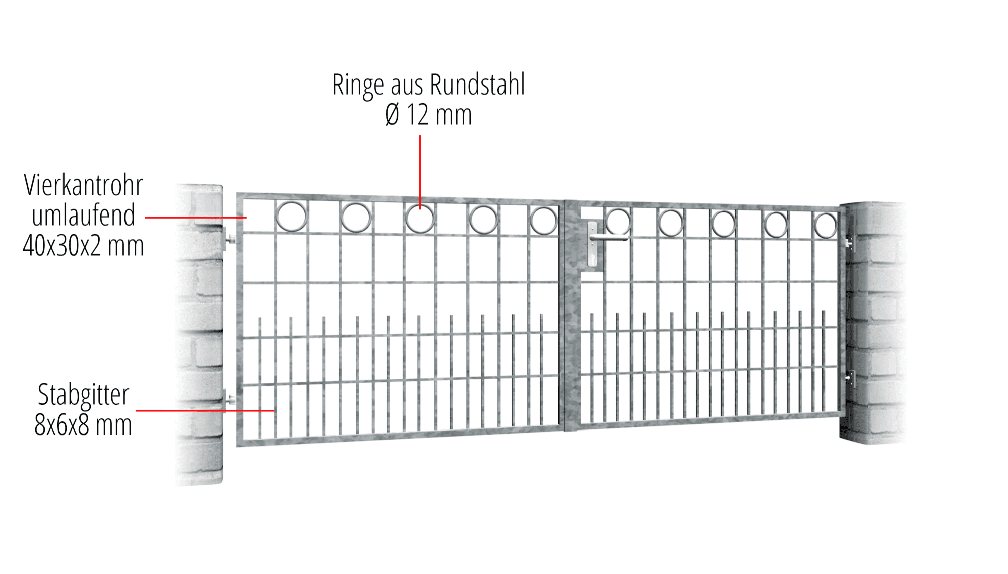 Gartentor verzinkt 2-flügelig Ringreihe, GE