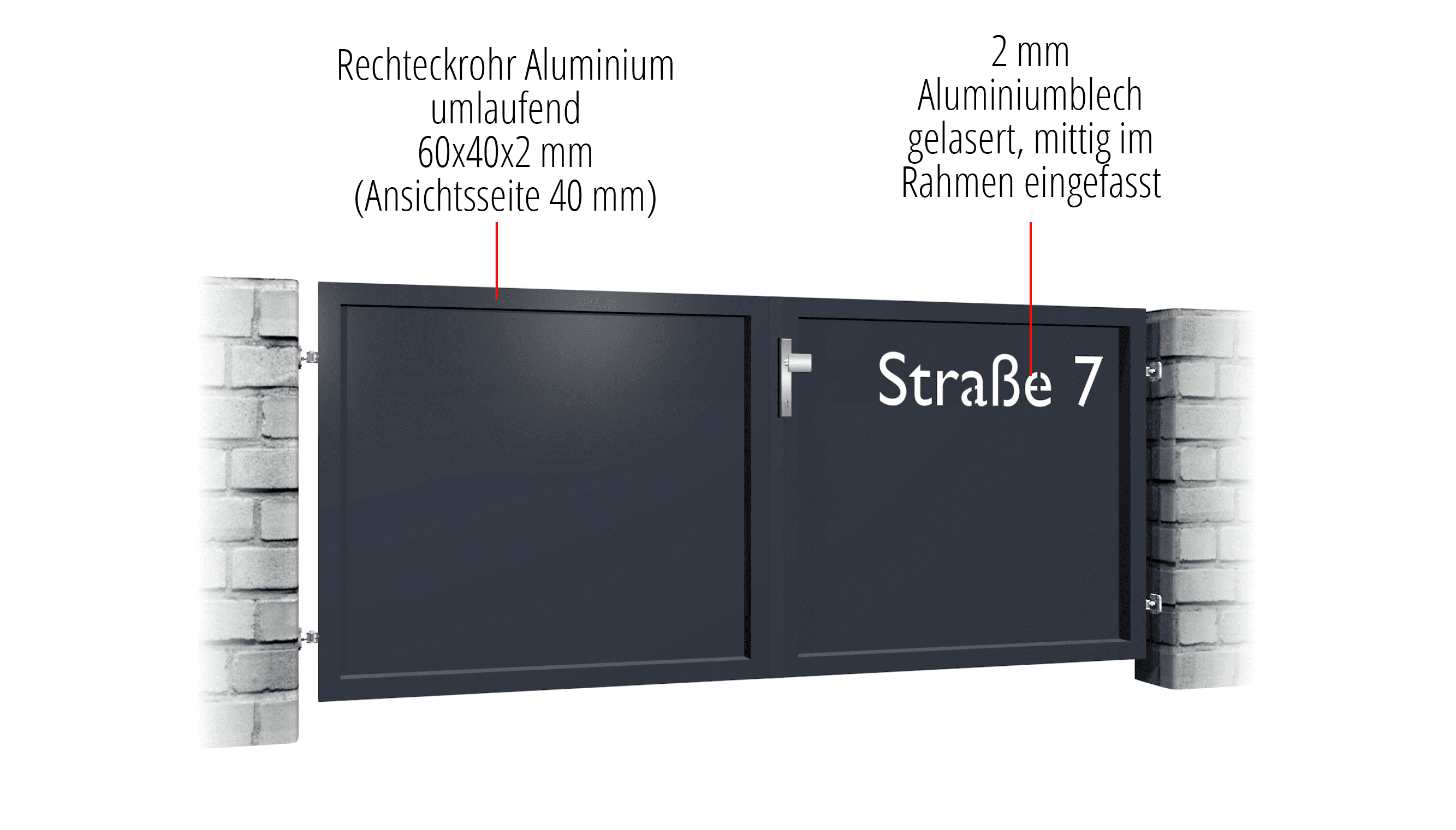 Gartentor Alu 2-flügelig Sichtschutz STR, GE