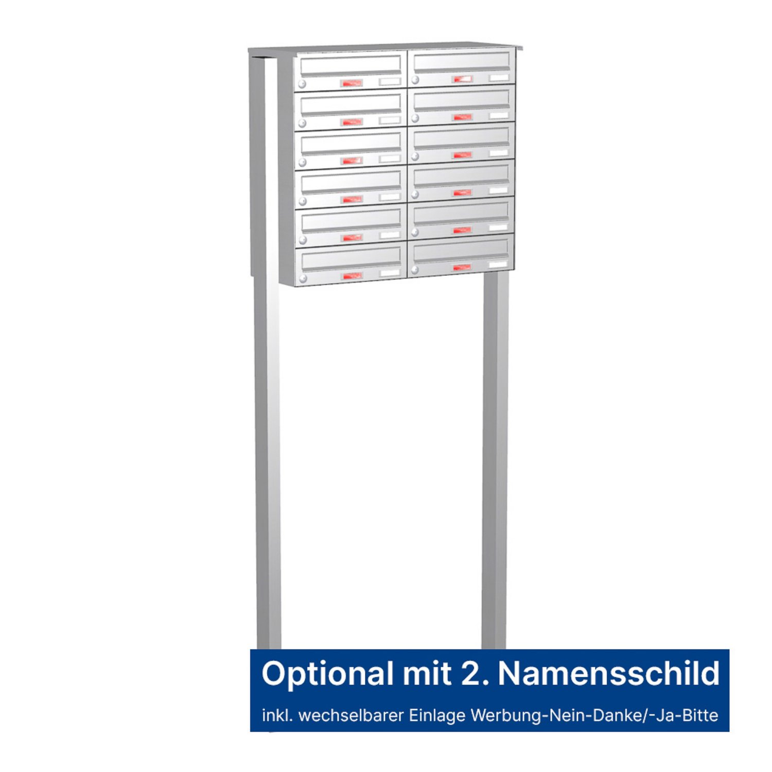 Briefkastenanlage | Freistehend | 12-fach | Waagerecht | Edelstahl