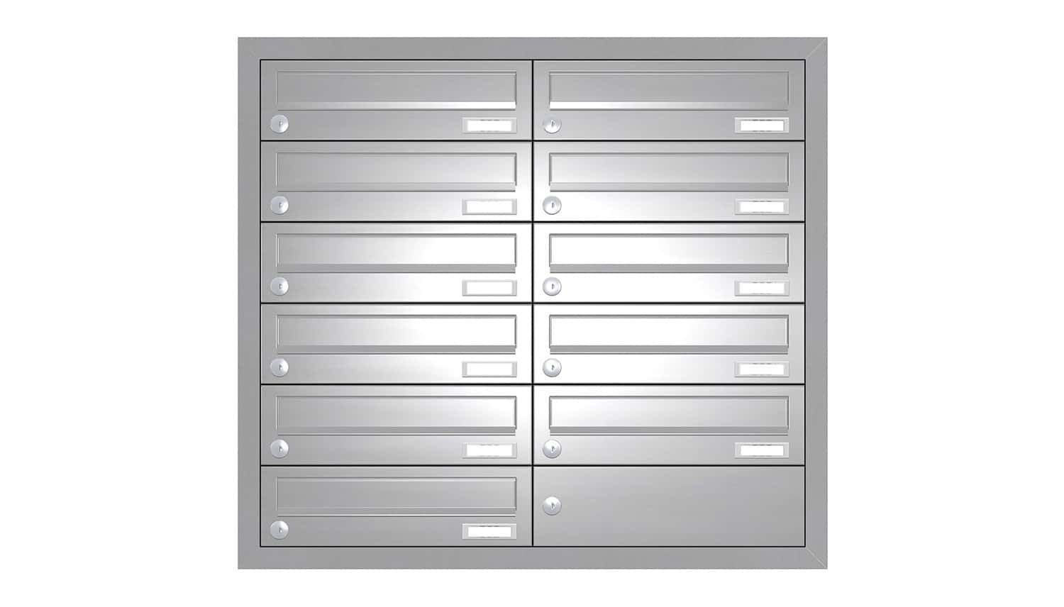 Briefkastenanlage | Unterputz | 11-fach | Waagerecht | Edelstahl