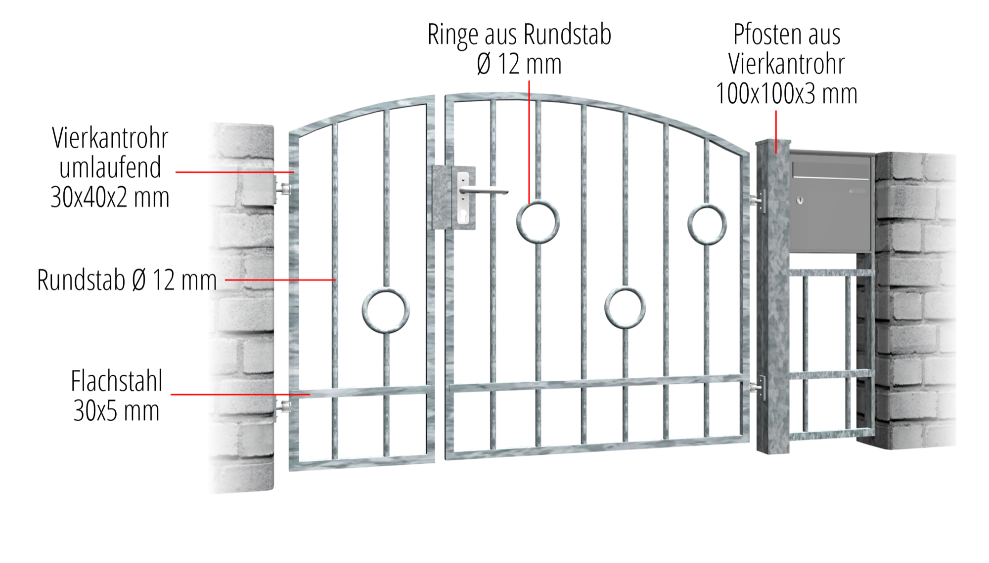 Gartentür verzinkt 2-flügelig Kreis Stab, OB, BK