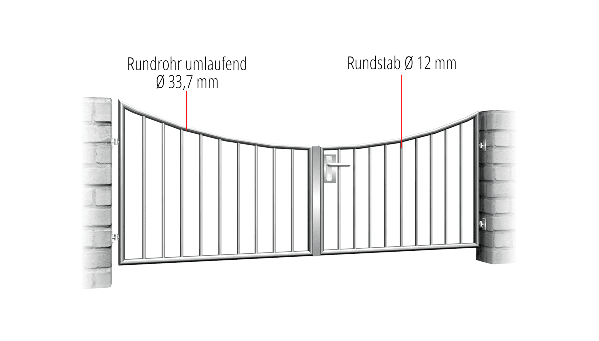 Gartentor Edelstahl 2-flügelig Vertikalstab 2, UB