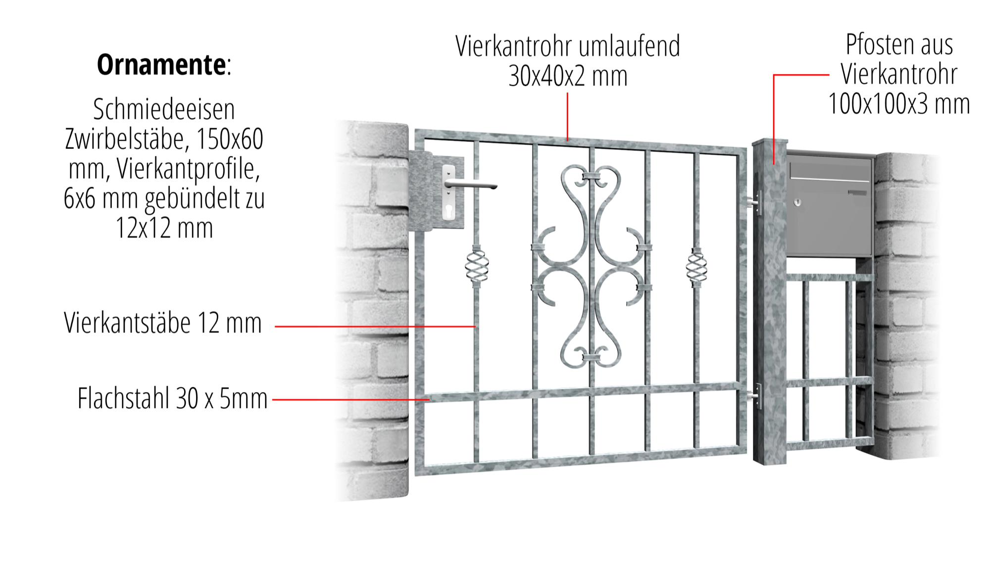 Gartentür verzinkt 1-flügelig Schnörkel, GE, BK