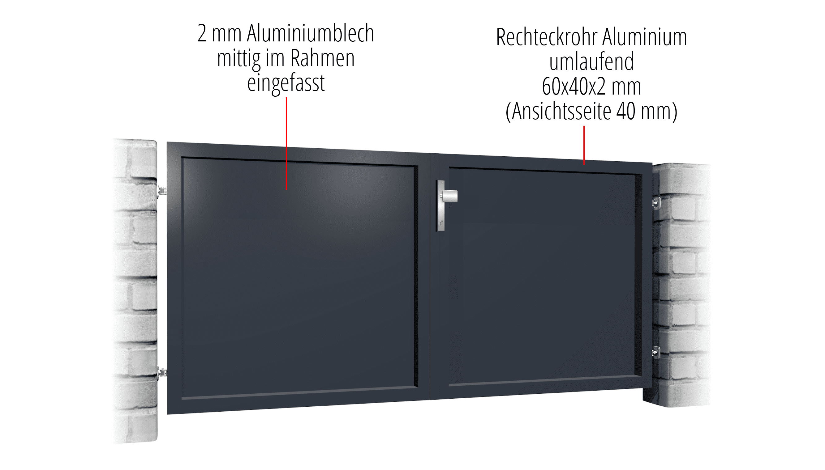 Gartentor Alu 2-flügelig Sichtschutz BD, GE