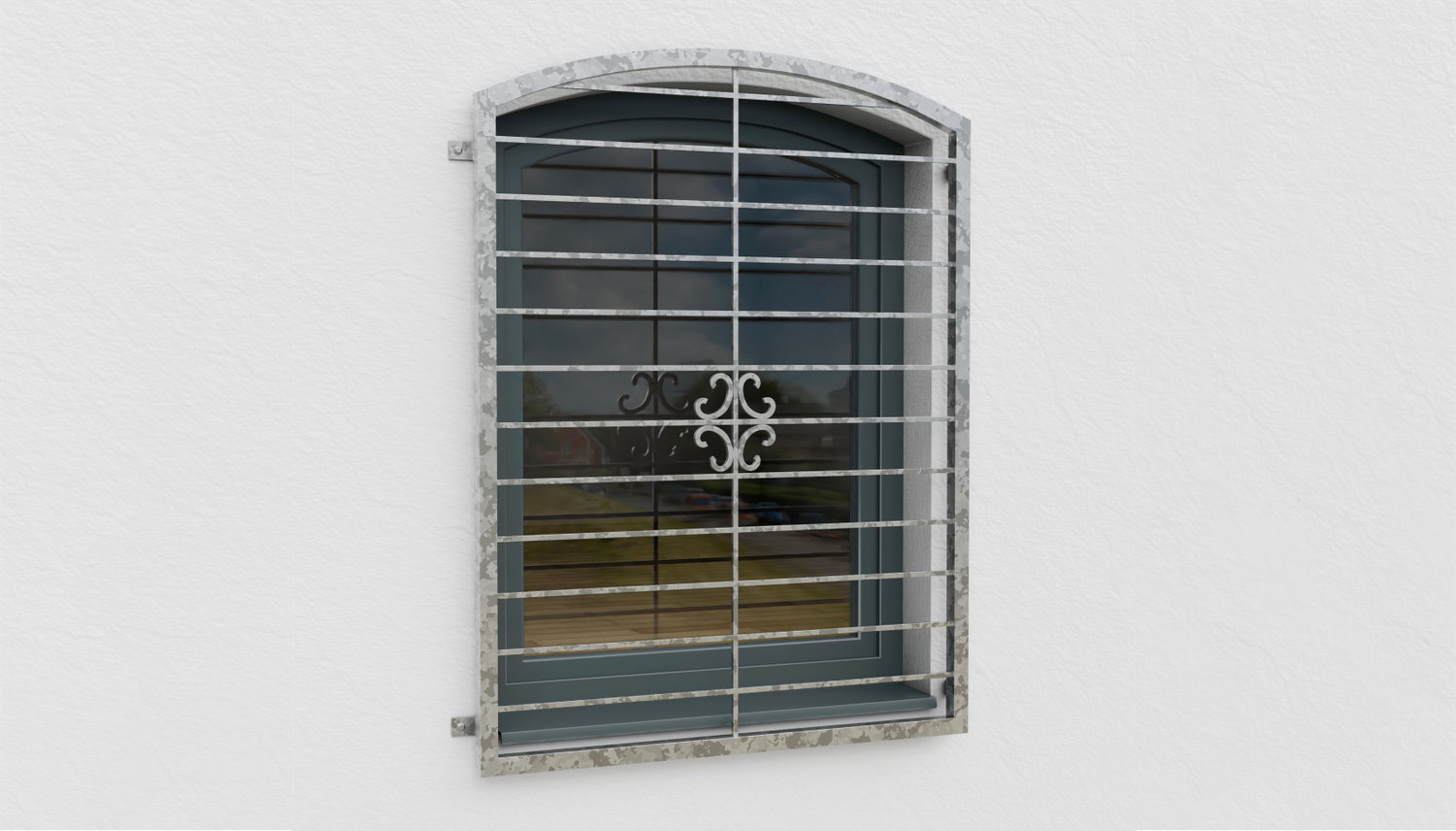 Fenstergitter verzinkt Blume Oberbogen 