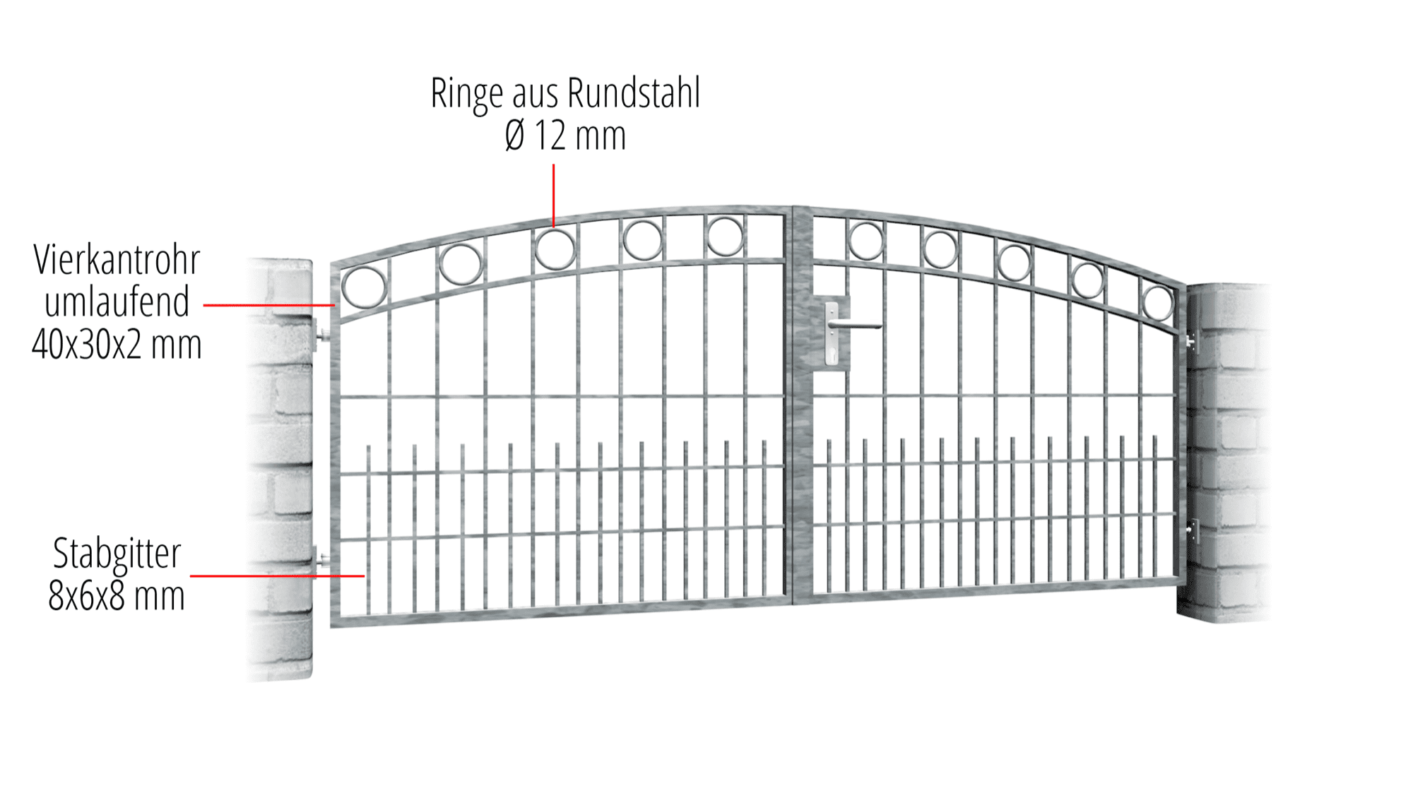 Gartentor verzinkt 2-flügelig Ringreihe, OB