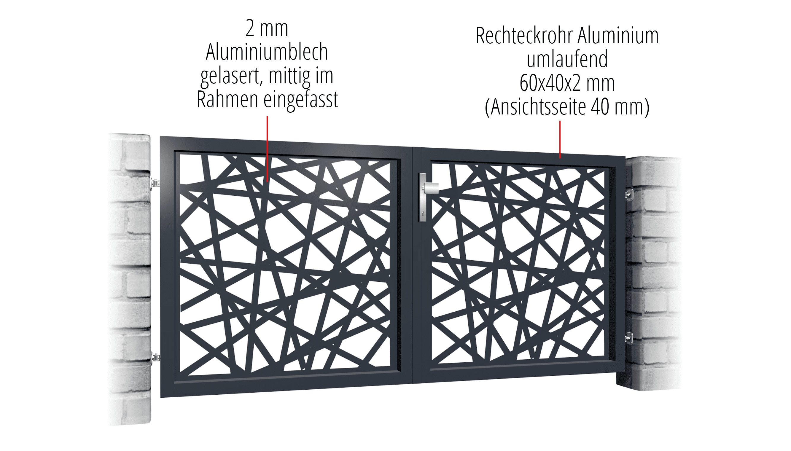 Gartentor Alu 2-flügelig Laserschnitt Design AB 1