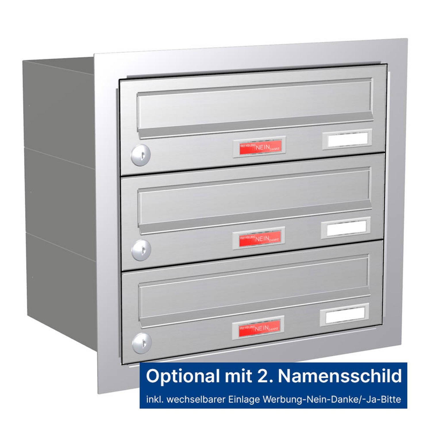Briefkastenanlage | Unterputz | 3-fach | Waagerecht | Edelstahl