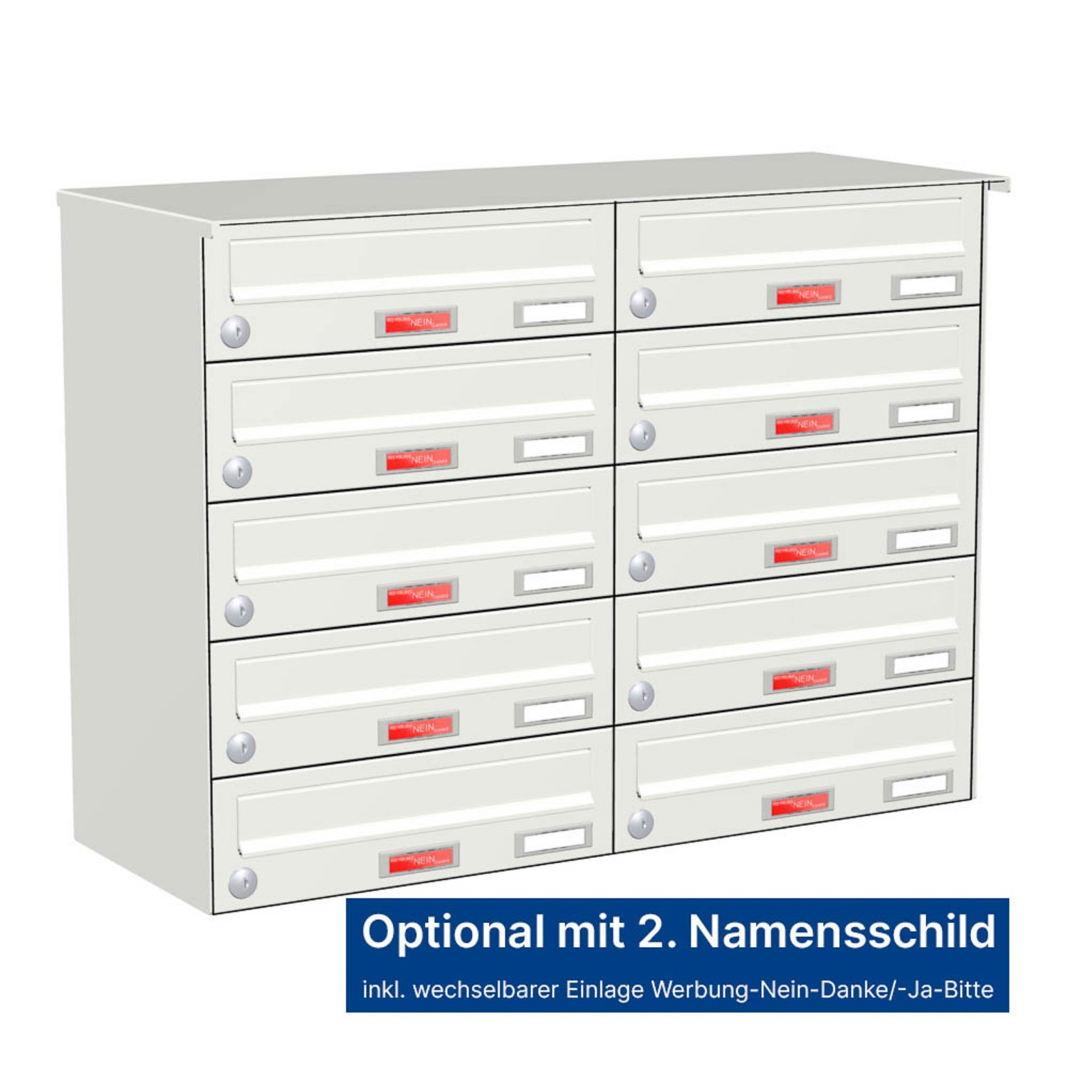 Briefkastenanlage | Aufputz | 10-fach | Waagerecht | Farbe
