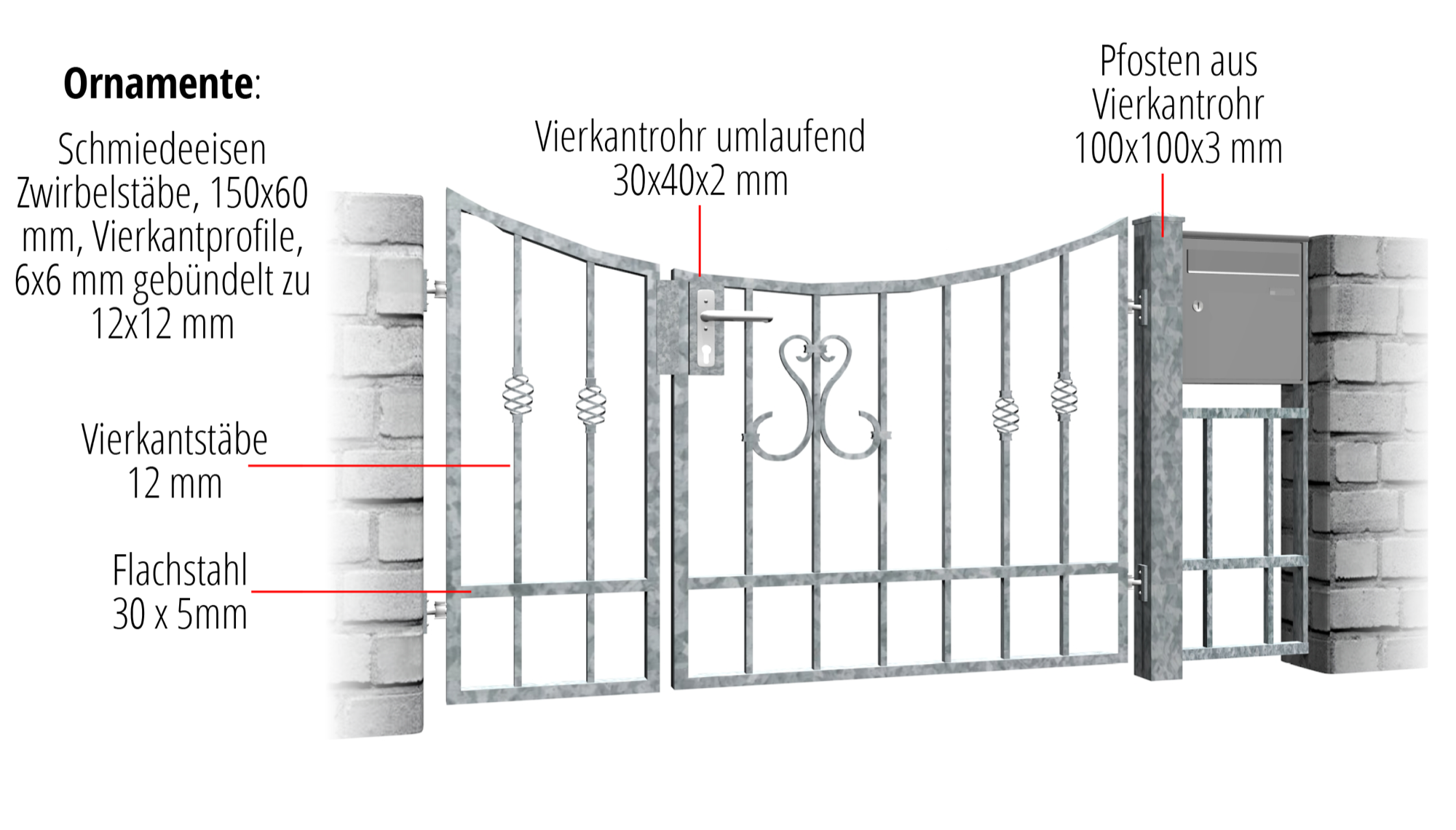 Gartentür verzinkt 2-flügelig Schnörkel, UB, BK