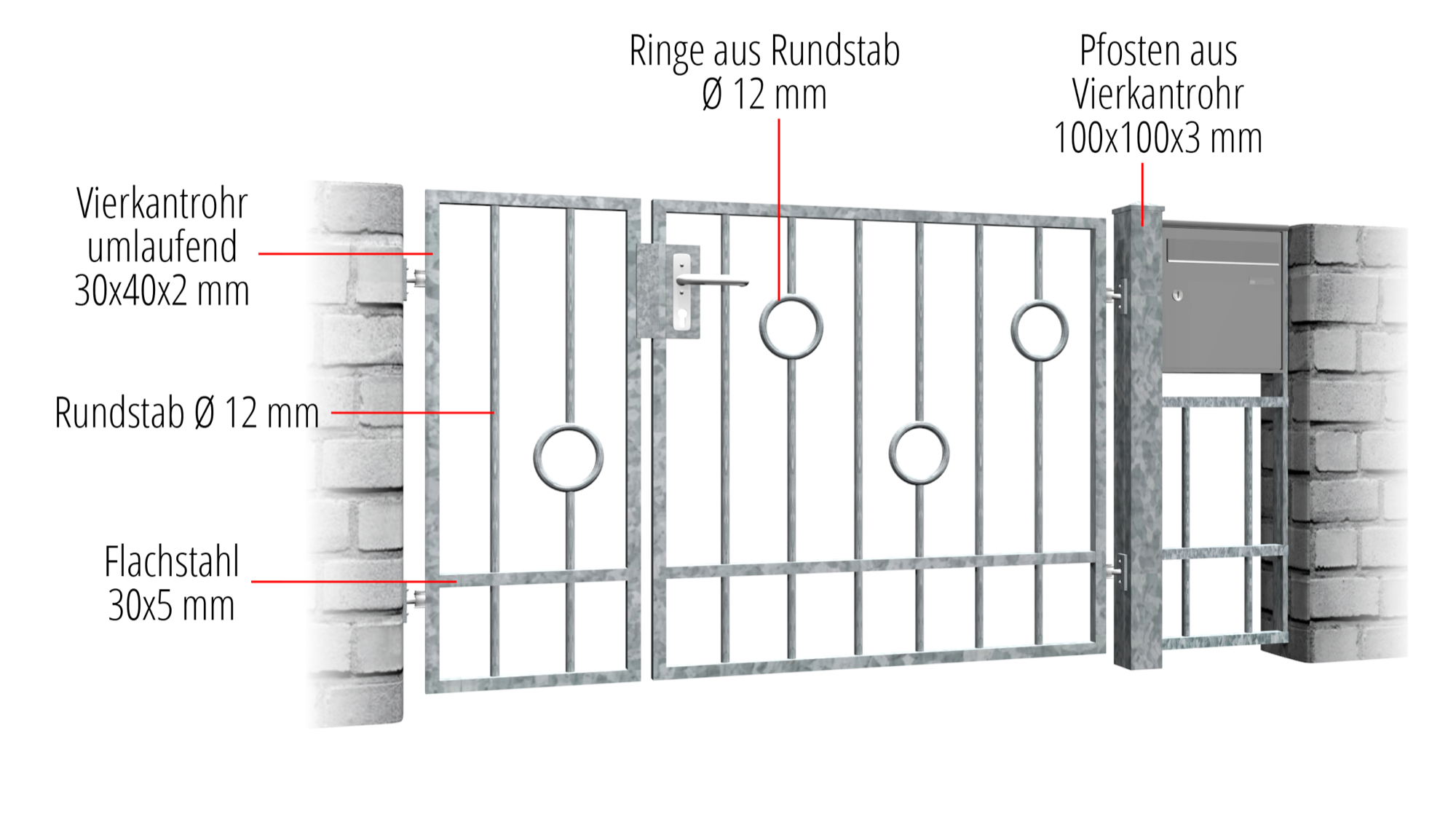 Gartentür verzinkt 2-flügelig Kreis Stab, GE, BK