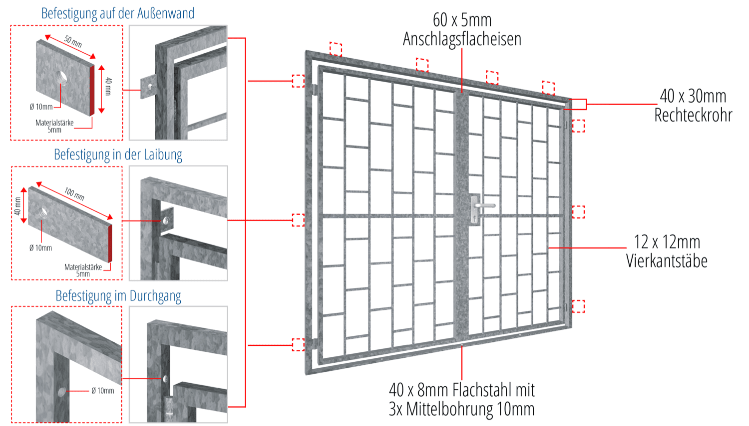 Gittertür verzinkt 2-flügelig Leiter
