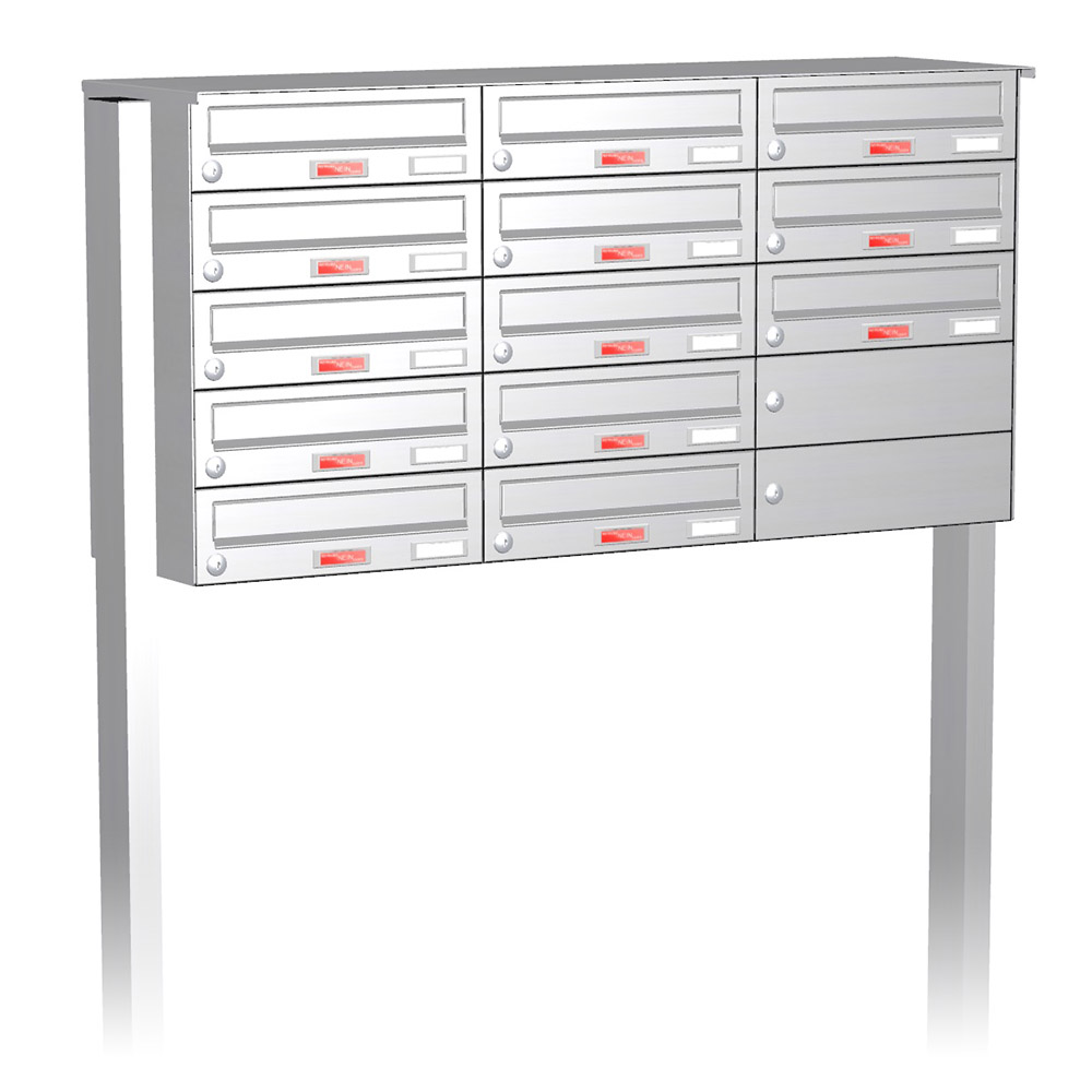 Briefkastenanlage | Freistehend | 13-fach | Waagerecht | Edelstahl