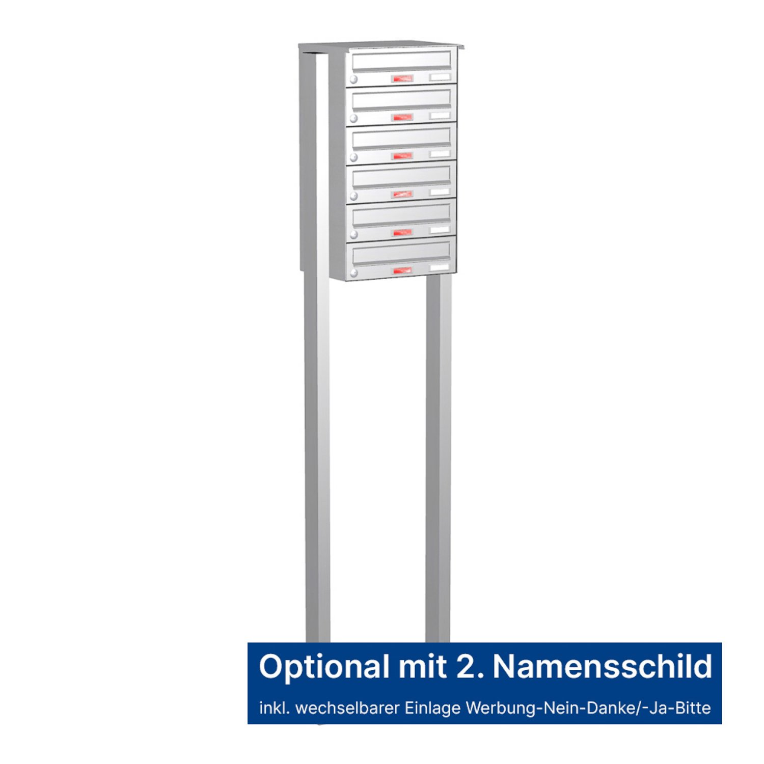 Briefkastenanlage | Freistehend | 6-fach | Waagerecht | Edelstahl