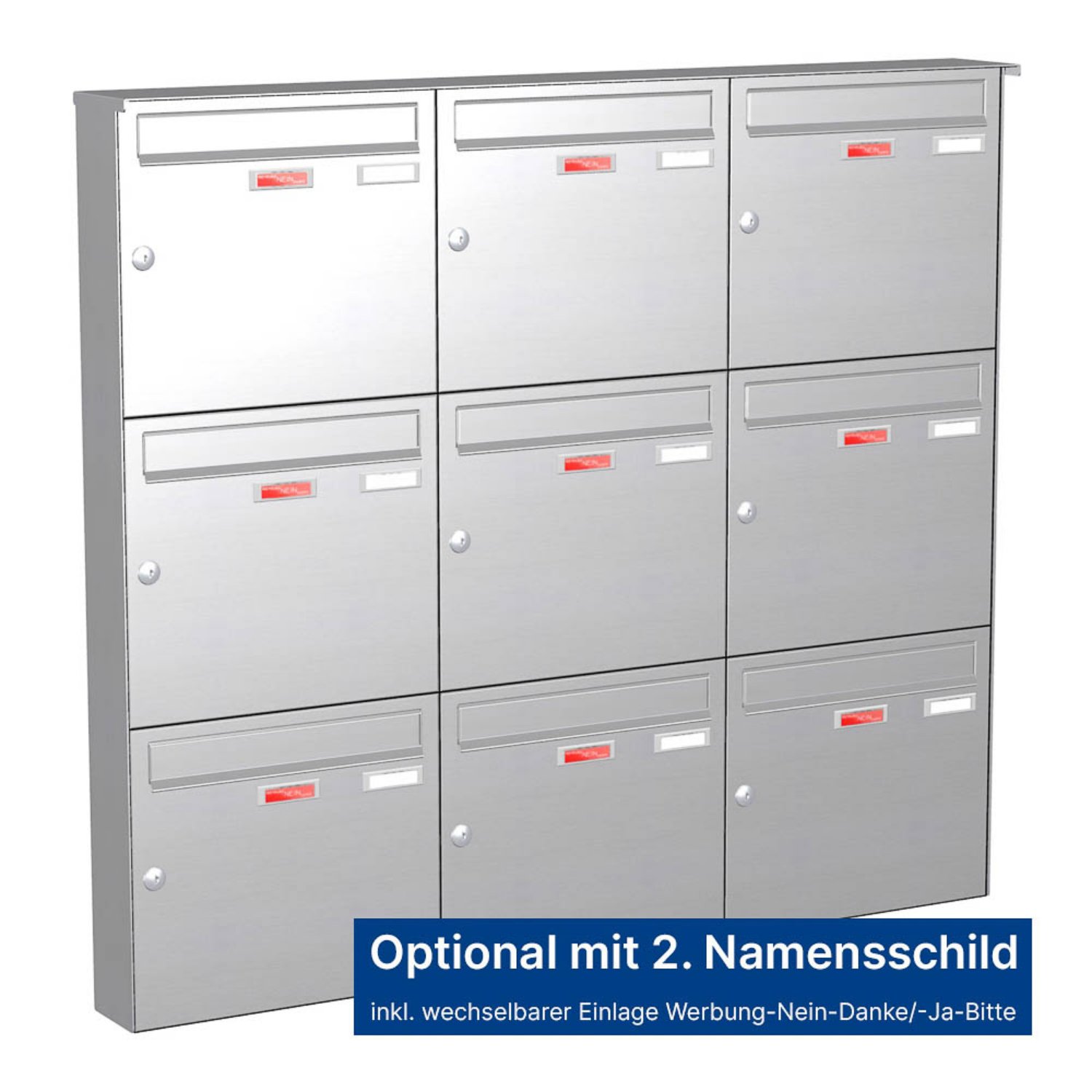 Briefkastenanlage | Aufputz | 9-fach | Senkrecht | Edelstahl
