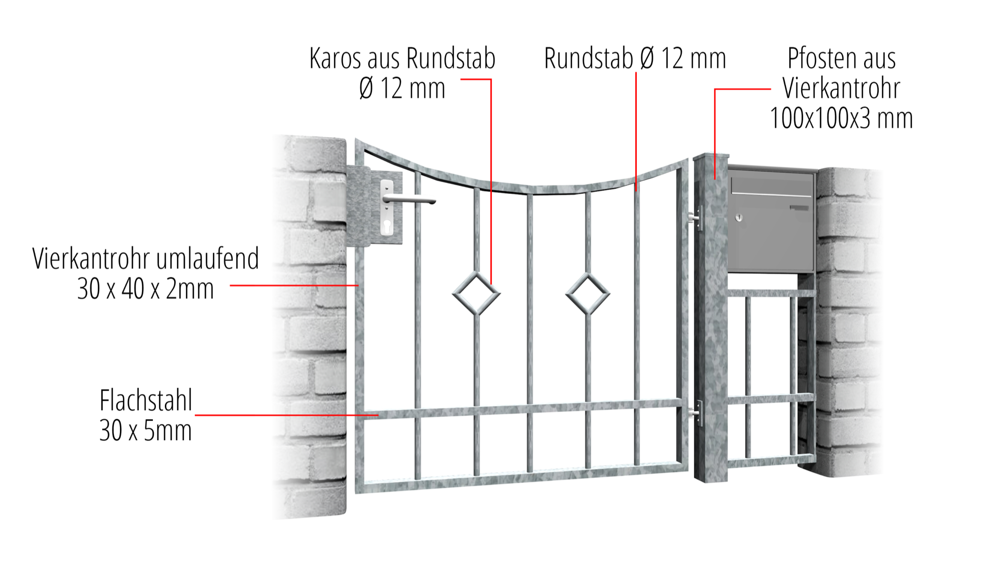 Gartentür verzinkt 1-flügelig Karo Stab, UB, BK