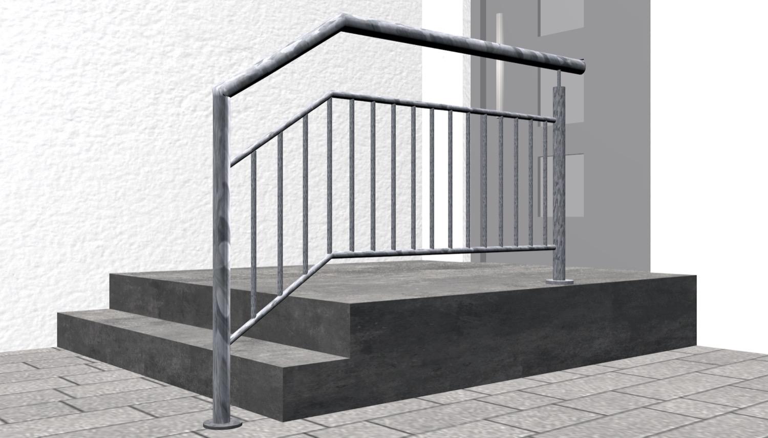 Treppengeländer Handlauf 4 oder 5 Treppen mit BogenTür Pulver Beschichtung Beton 