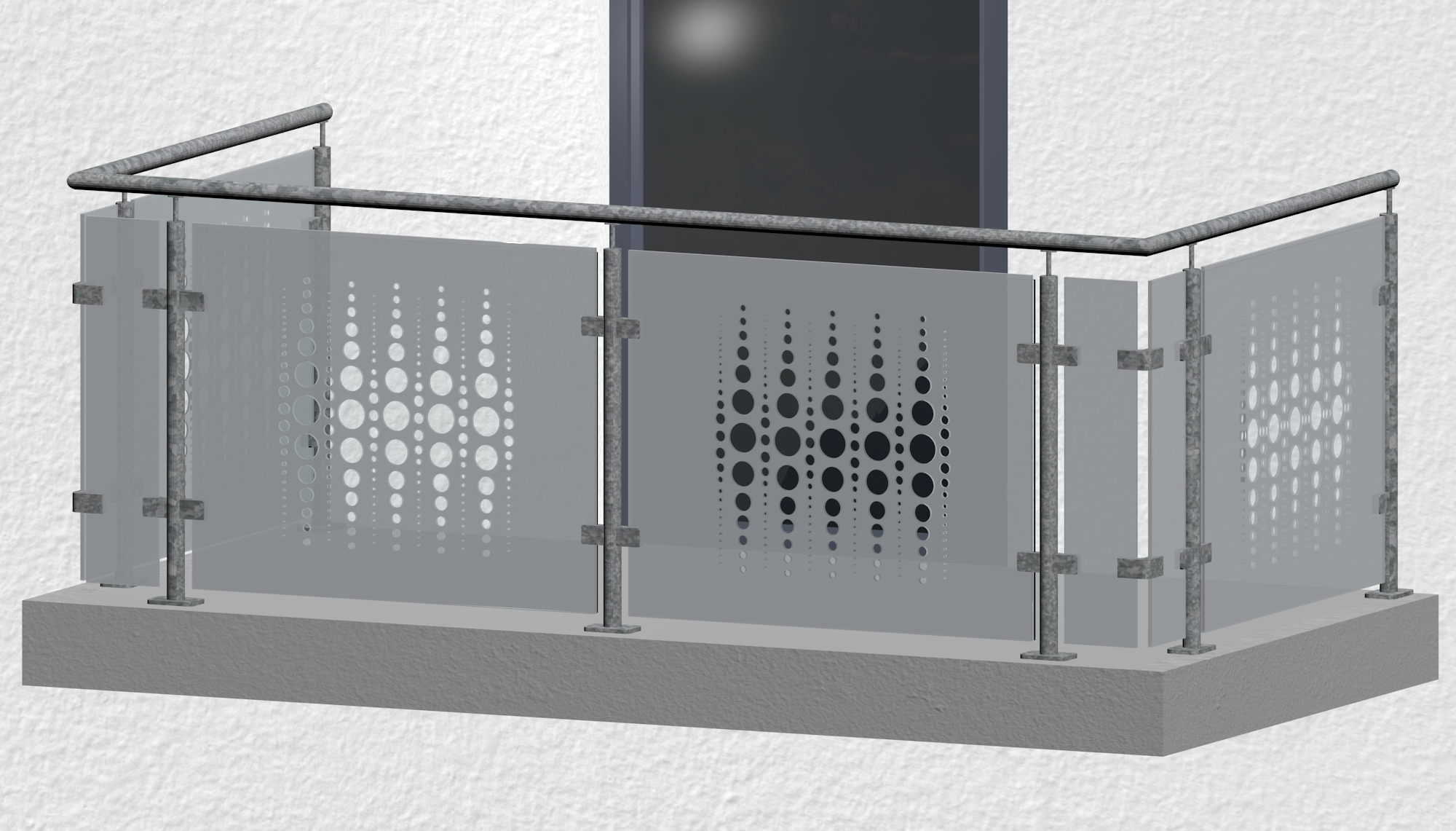 Balkongeländer verzinkt Designglas PE MO