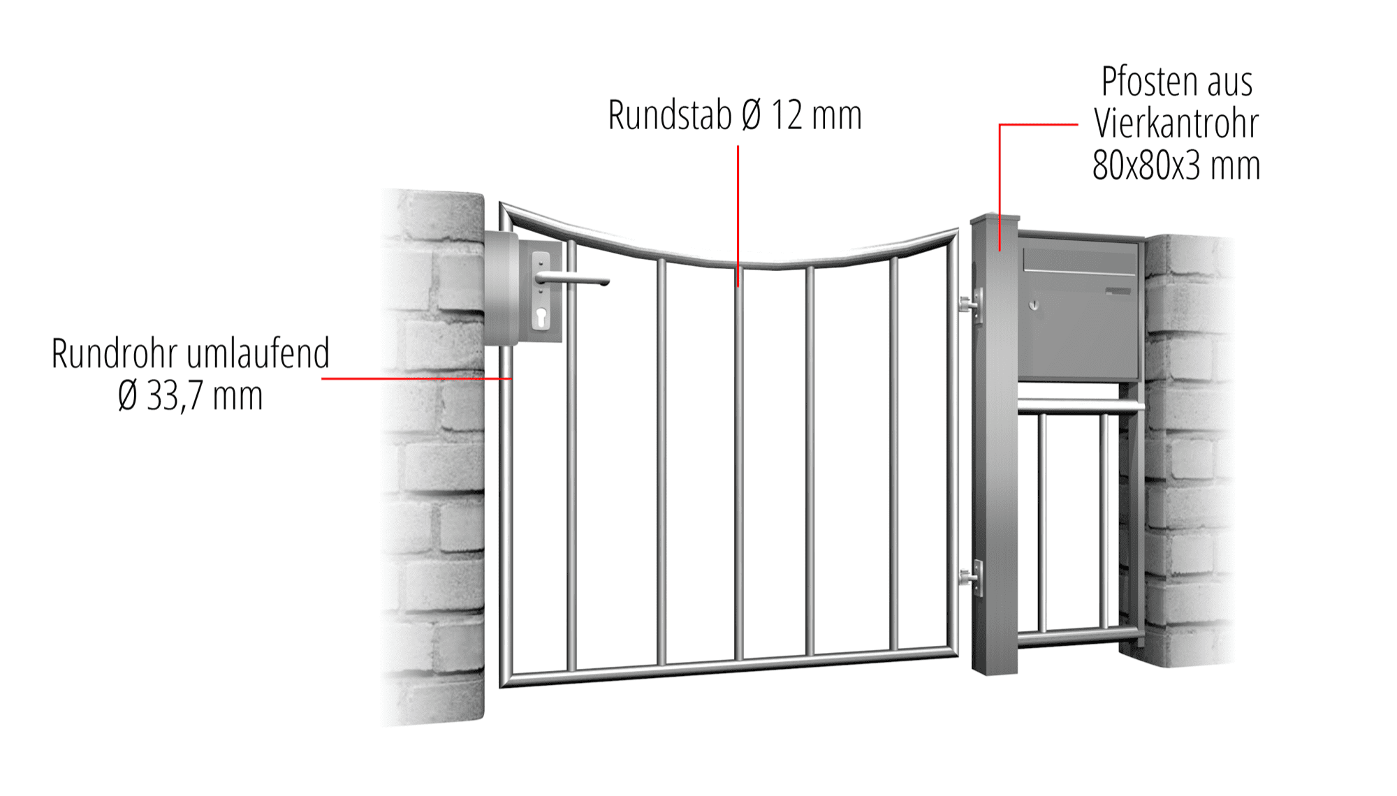 Gartentür Edelstahl 1-flügelig Vertikalstab 2, UB, BK