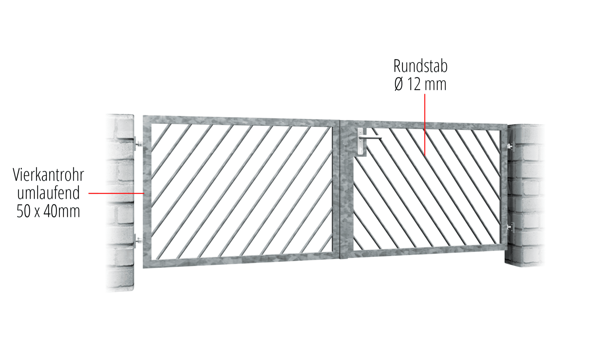 Gartentor verzinkt 2-flügelig Diagonalstab, GE