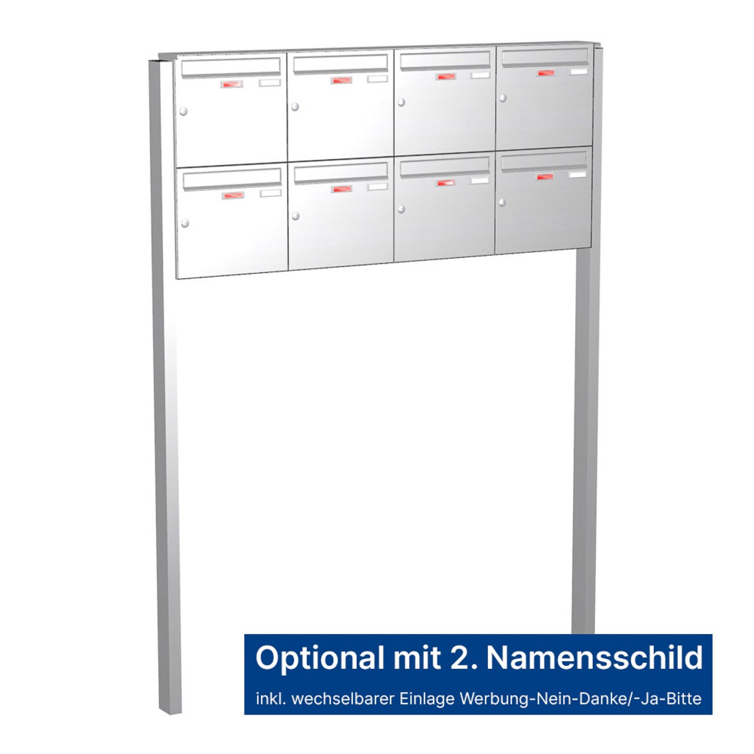 Briefkastenanlage | Freistehend | 8-fach | Senkrecht | Edelstahl