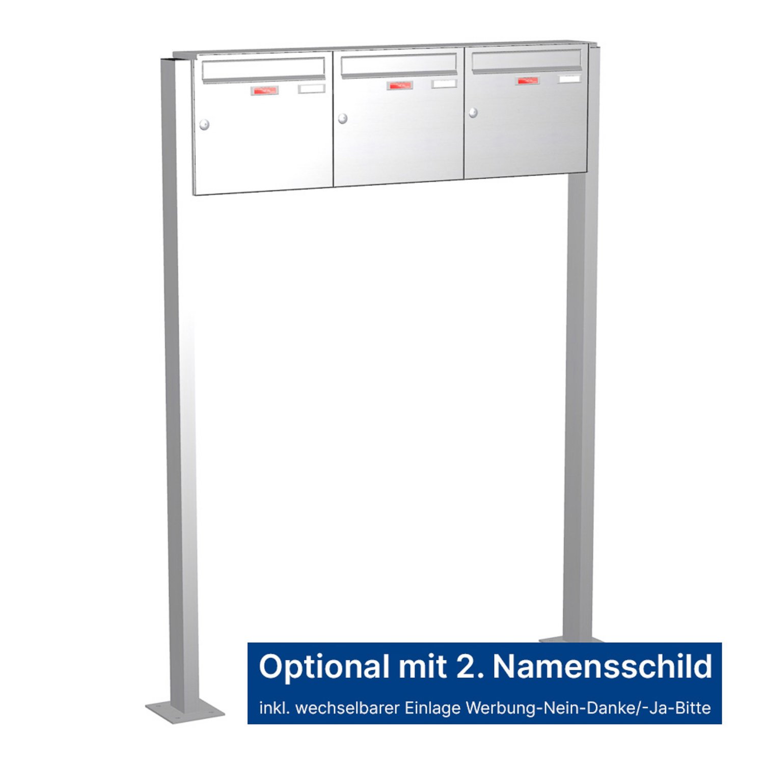 Briefkastenanlage | Freistehend | 3-fach | Senkrecht | Edelstahl