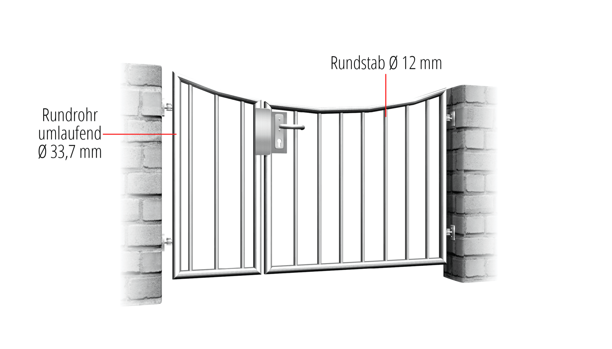 Gartentür Edelstahl 2-flügelig Vertikalstab 2, UB