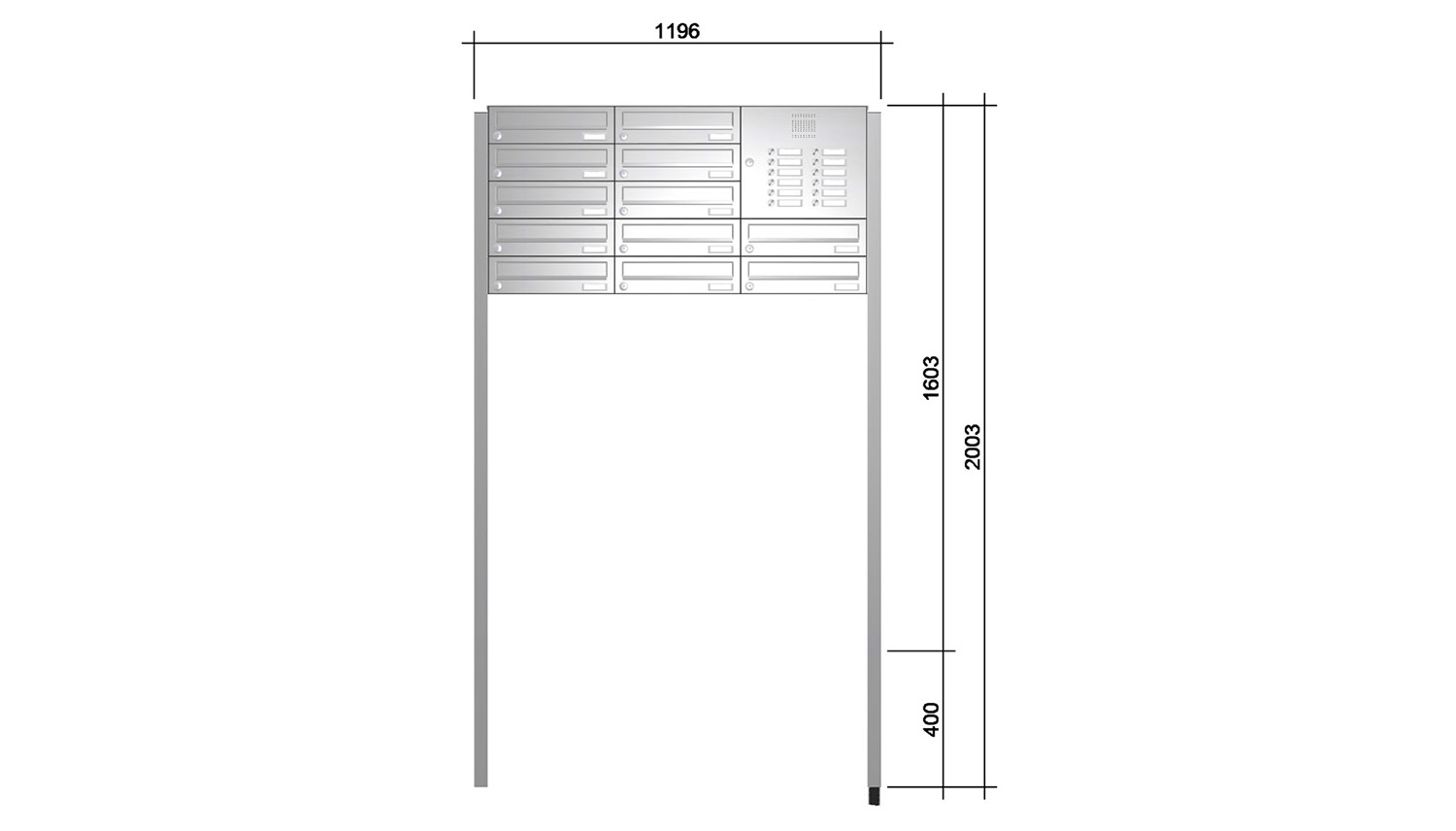 Briefkastenanlage | Freistehend | 12-fach | Waagerecht | Audio | Video | Edelstahl