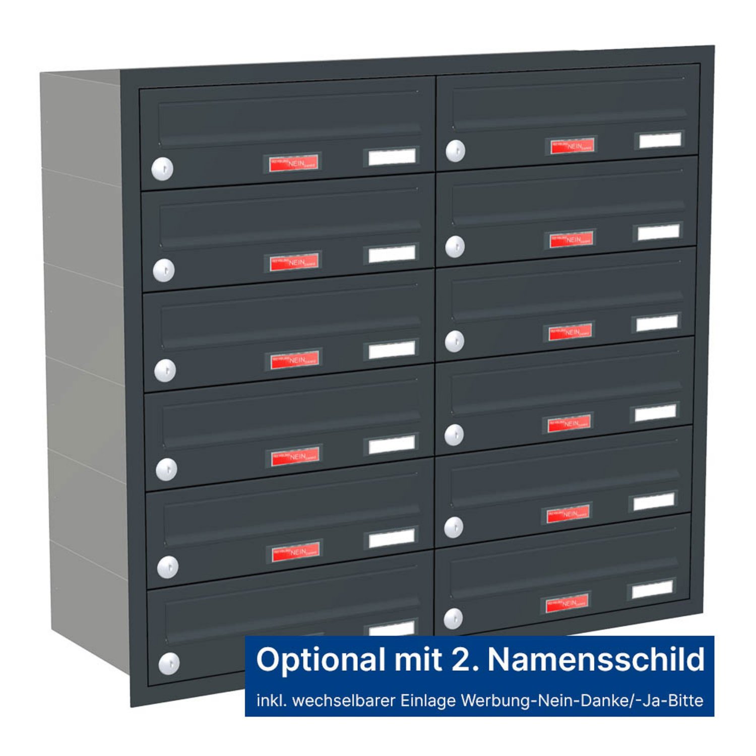 Briefkastenanlage | Unterputz | 12-fach | Waagerecht | Farbe