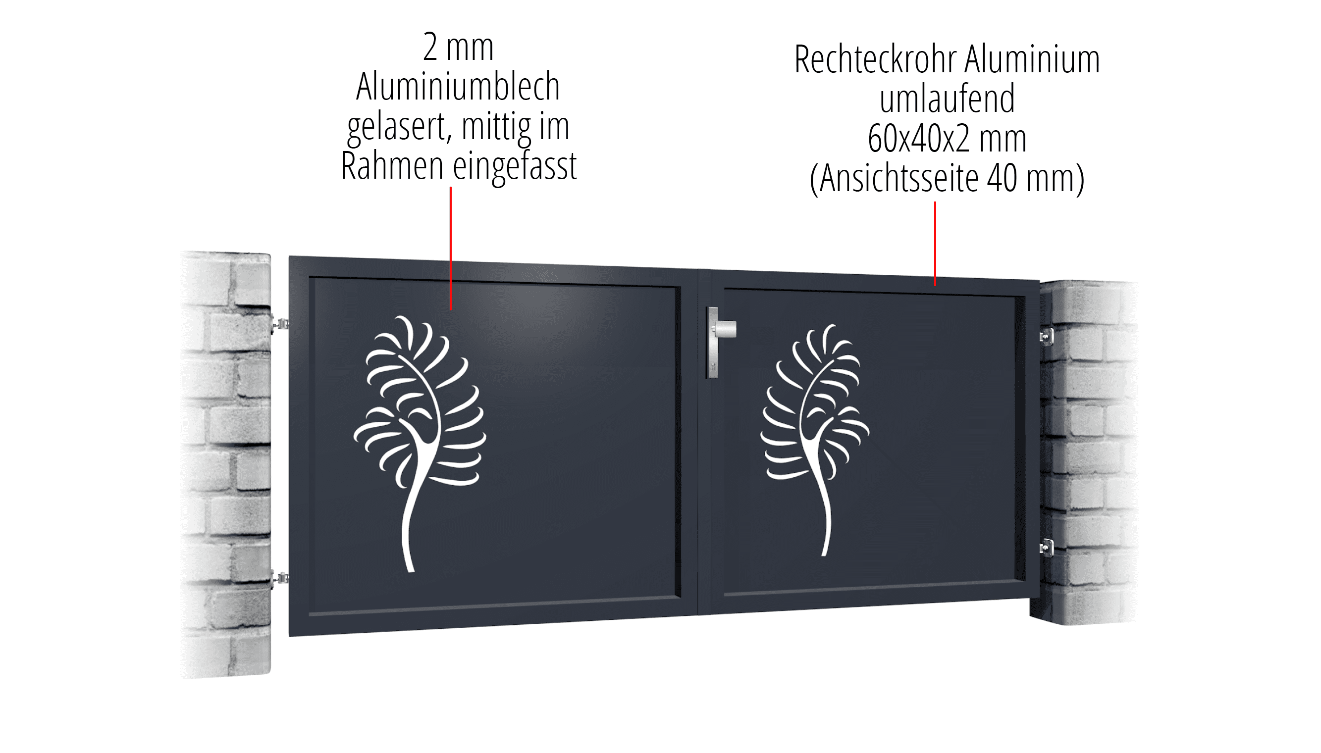 Gartentor Alu 2-flügelig Sichtschutz PF, GE