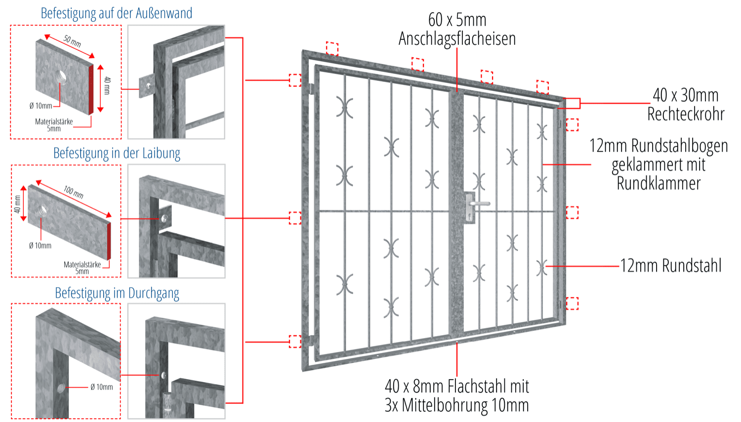 Gittertür verzinkt 2-flügelig nach Maß kaufen "C-Bogen" | metallbau