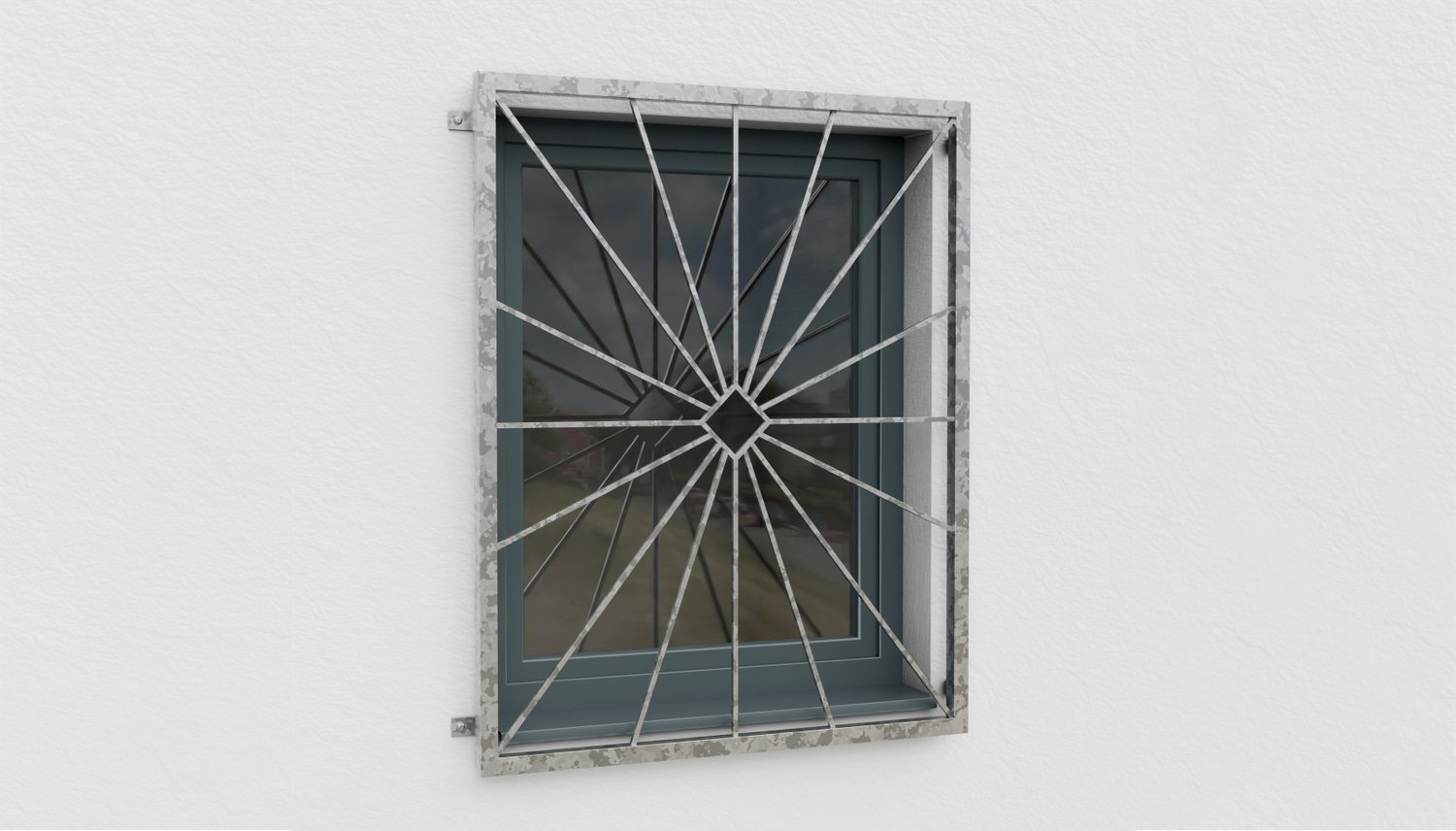 Fenstergitter verzinkt Sonne Karo