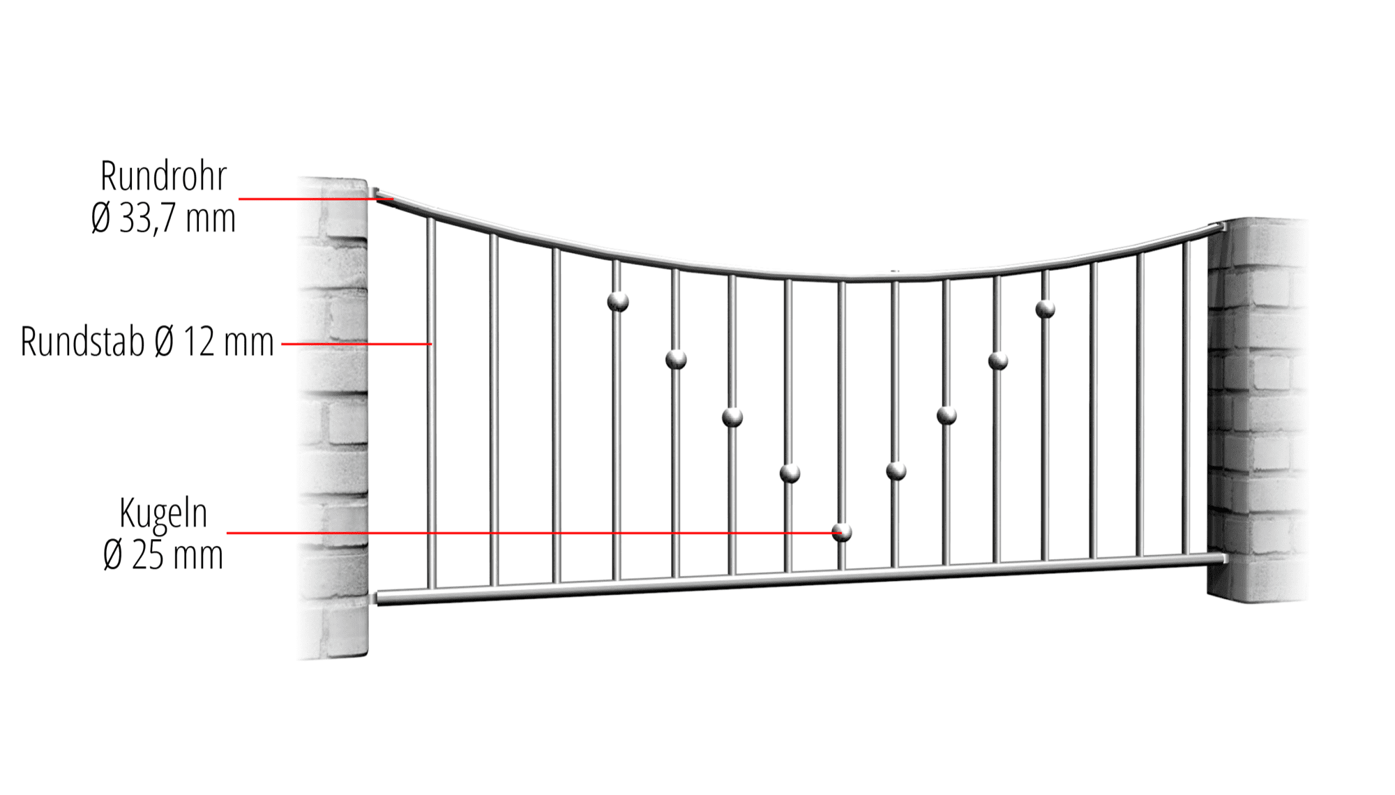 Gartenzaun Edelstahl V-Kugeln, UB