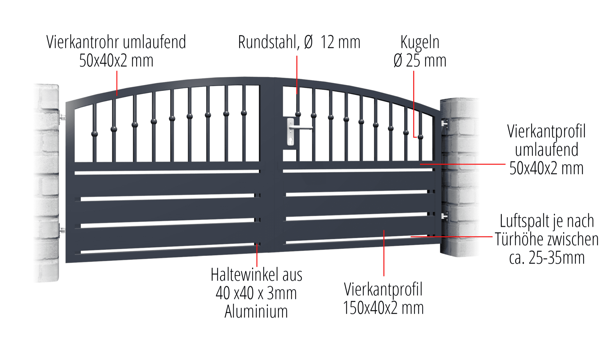 Gartentor Alu 2-flügelig Sichtschutz KSKR, OB