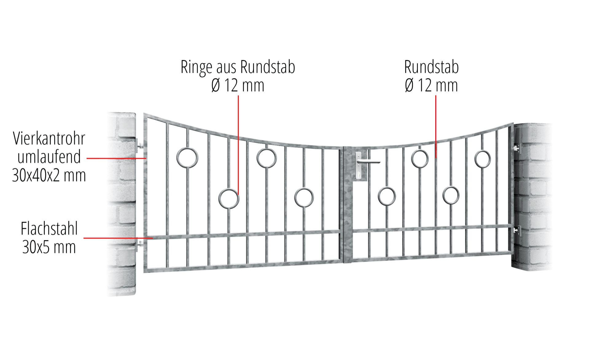 Gartentor verzinkt 2-flügelig Kreis Stab, UB